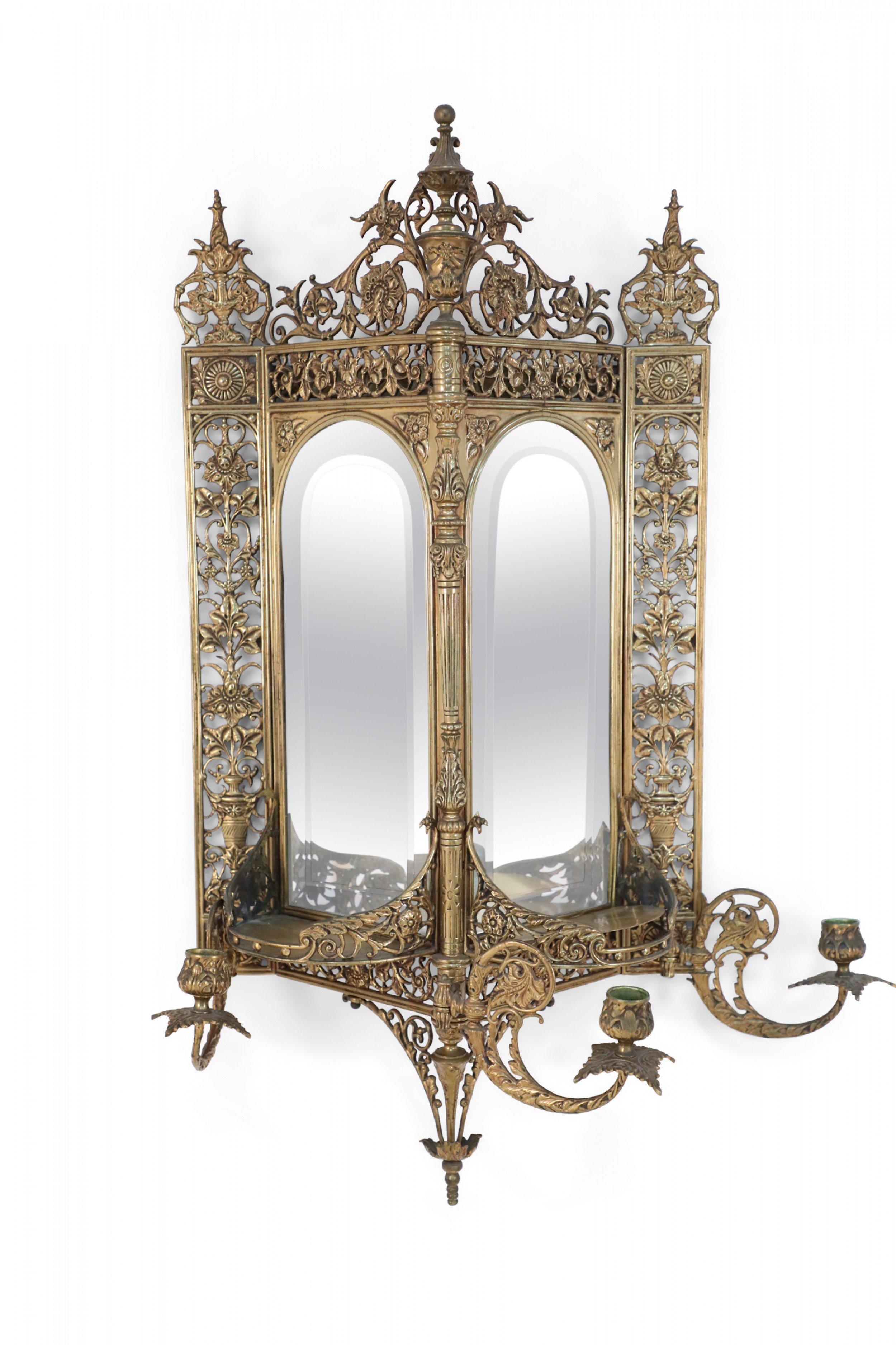 Victorian French Louis XVI Style Gilt Metal Filigree and Mirror Triangular Wall Shelf