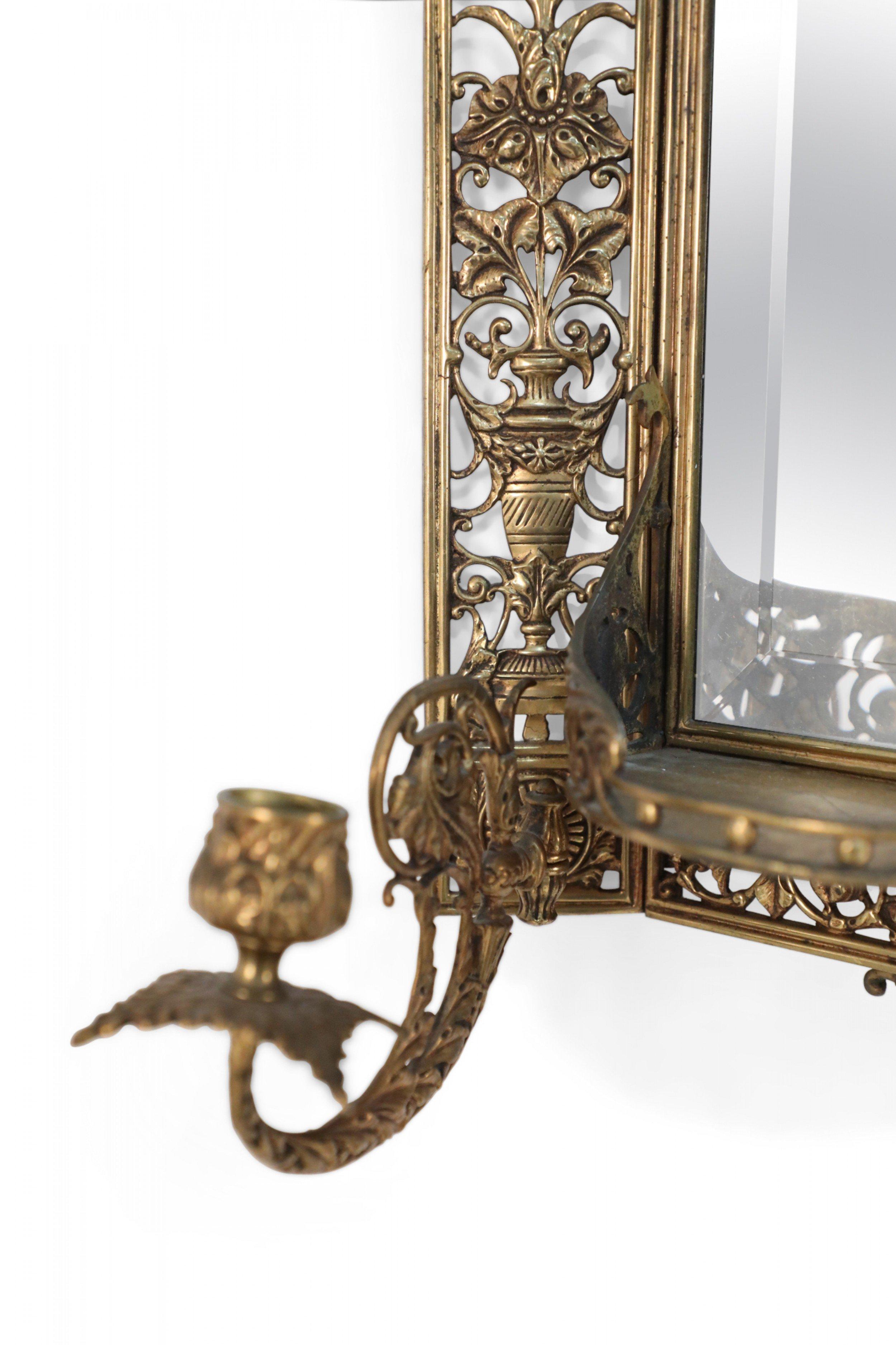 Brass French Louis XVI Style Gilt Metal Filigree and Mirror Triangular Wall Shelf
