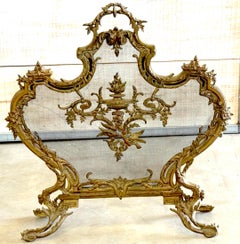 French Louis XVI Style Gilt Ormolu Blackened Mesh  Classical Motifs Fire Screen