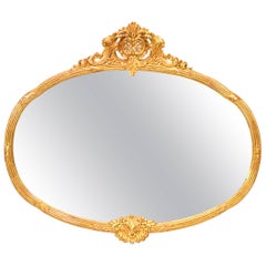 French Louis XVI Style Oval Carved Giltwood Wall Mirror