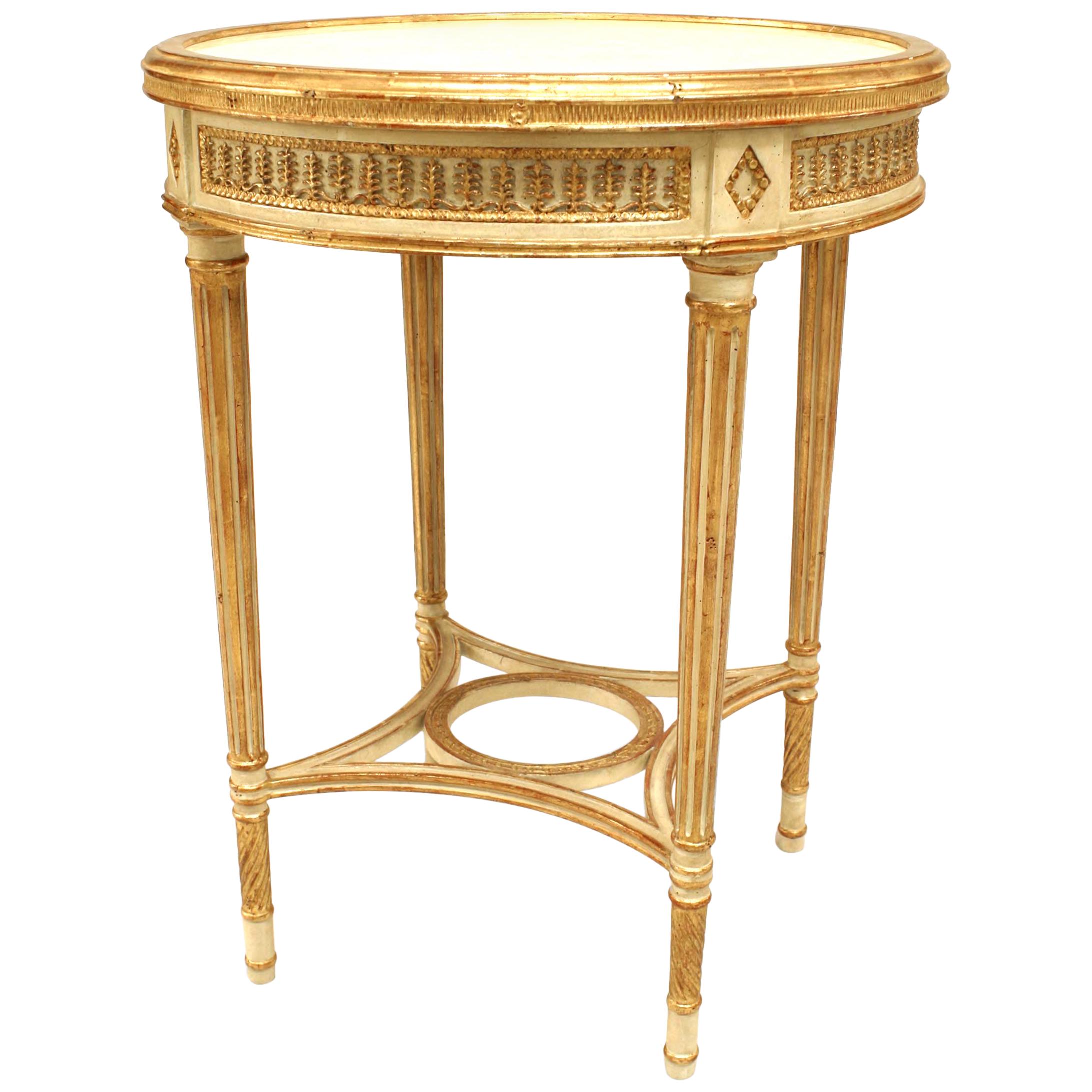 French Louis XVI Style White Painted and Gilt End Table
