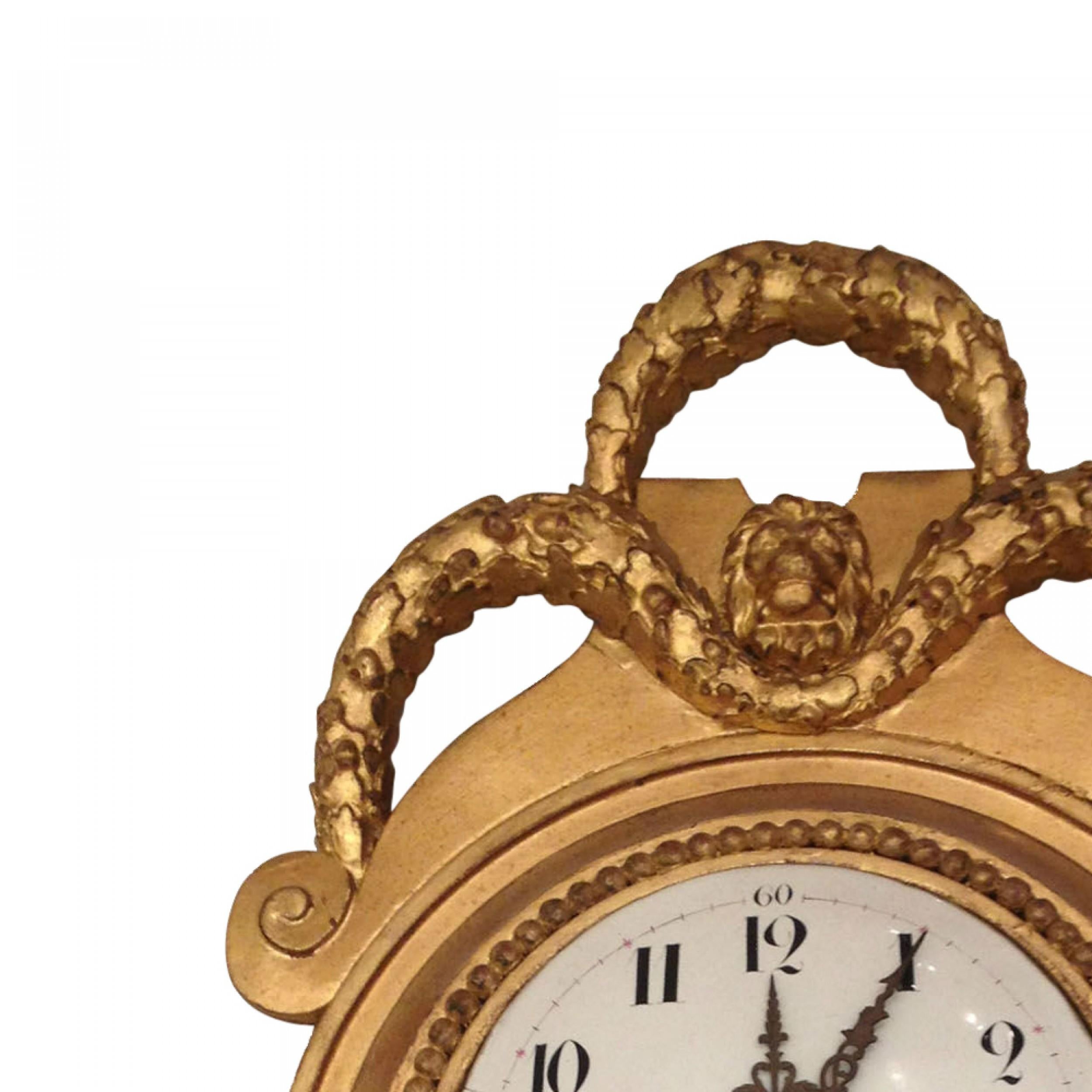 19th Century French Louis XVI Style Gilt Wall Clock For Sale
