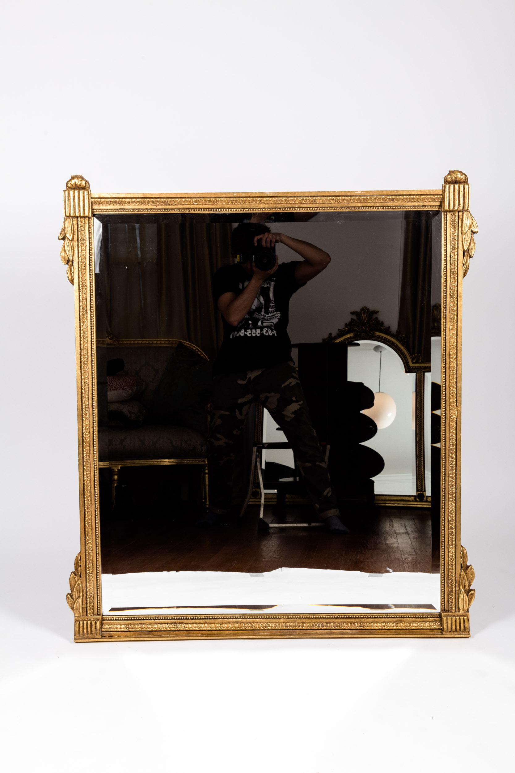 French Louis XVI Style Giltwood Beveled Mirror In Excellent Condition In Tarry Town, NY
