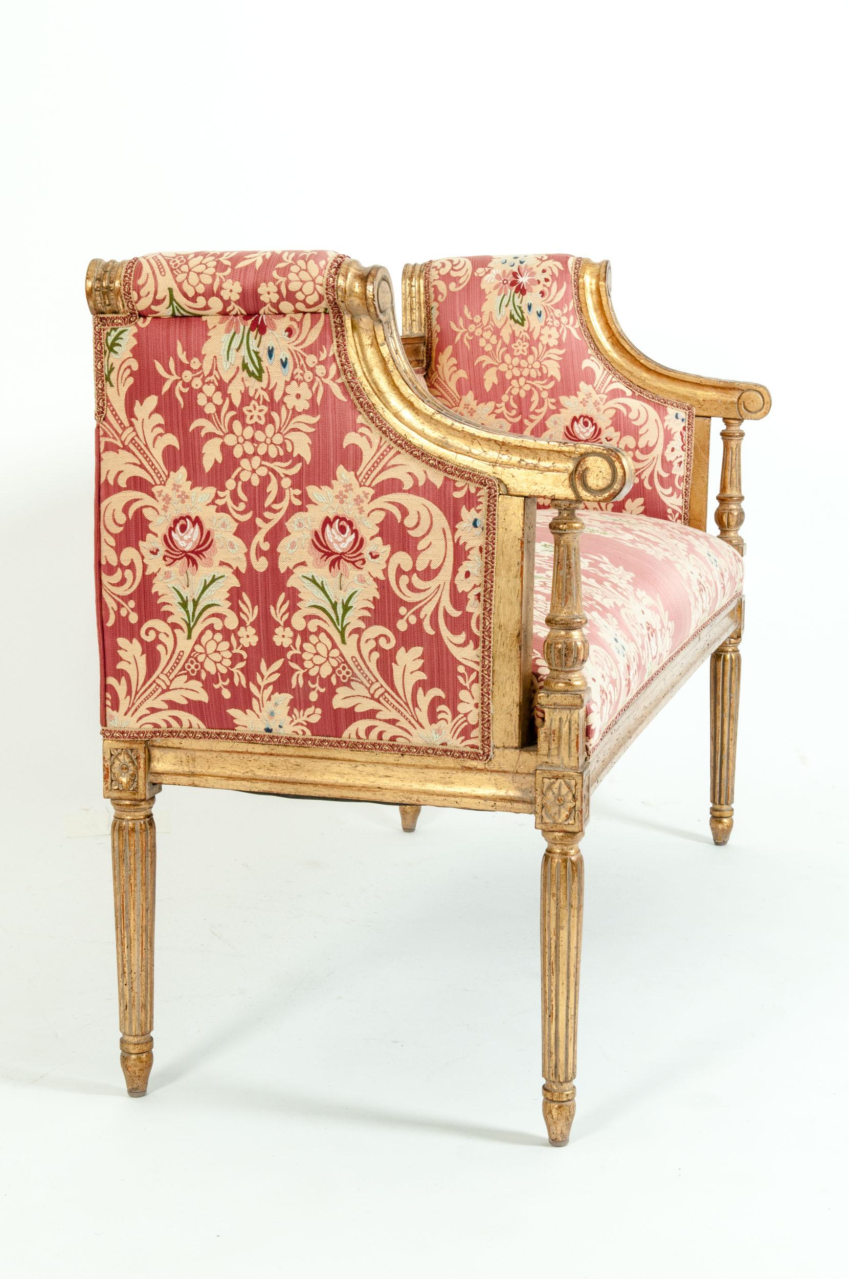 French Louis XVI Style Giltwood Frame Settee 5