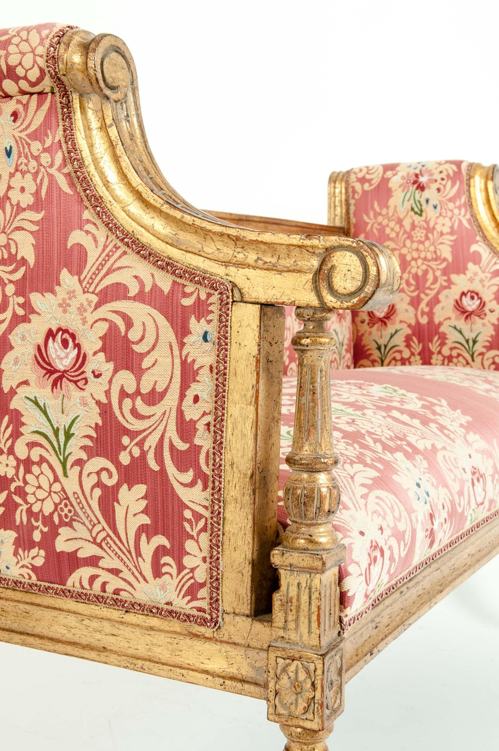 French Louis XVI Style Giltwood Frame Settee 6