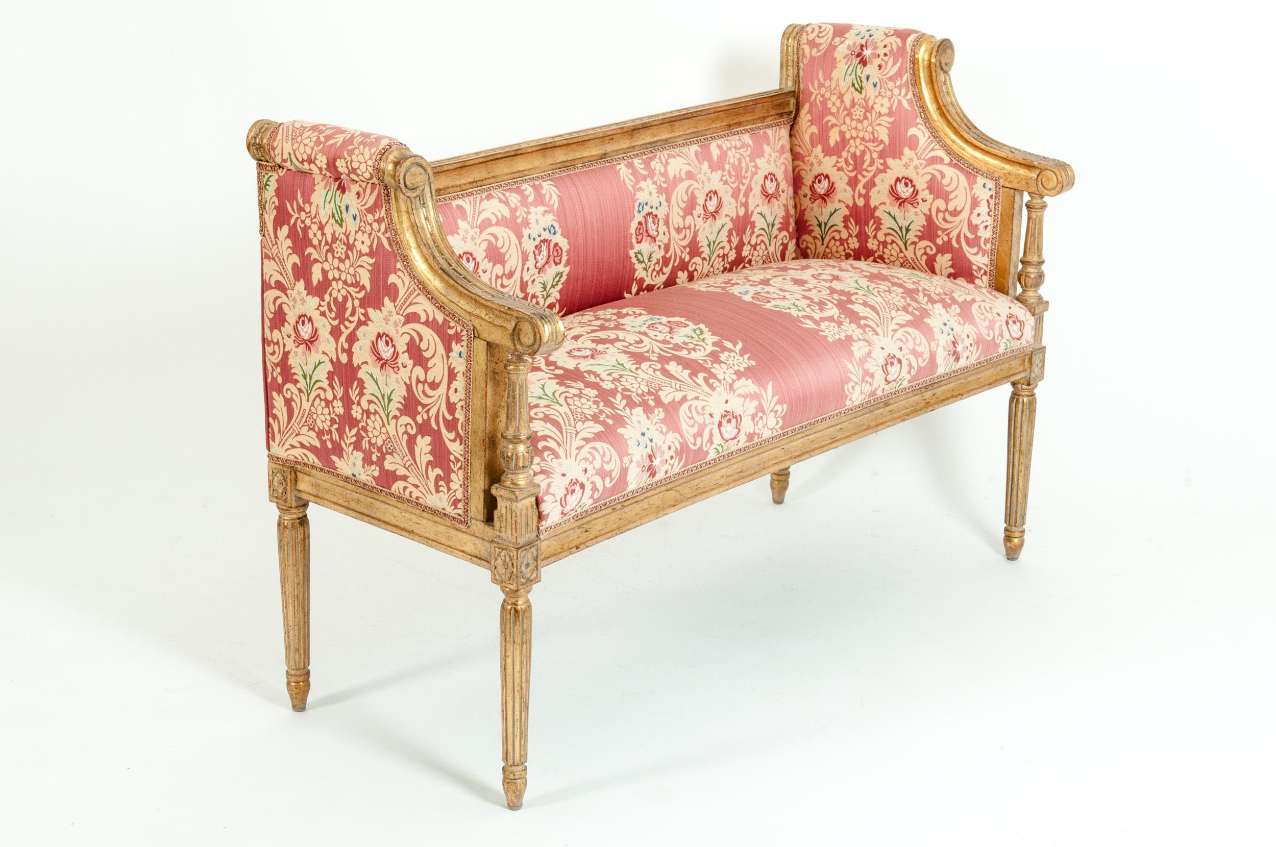 French Louis XVI Style Giltwood Frame Settee 7