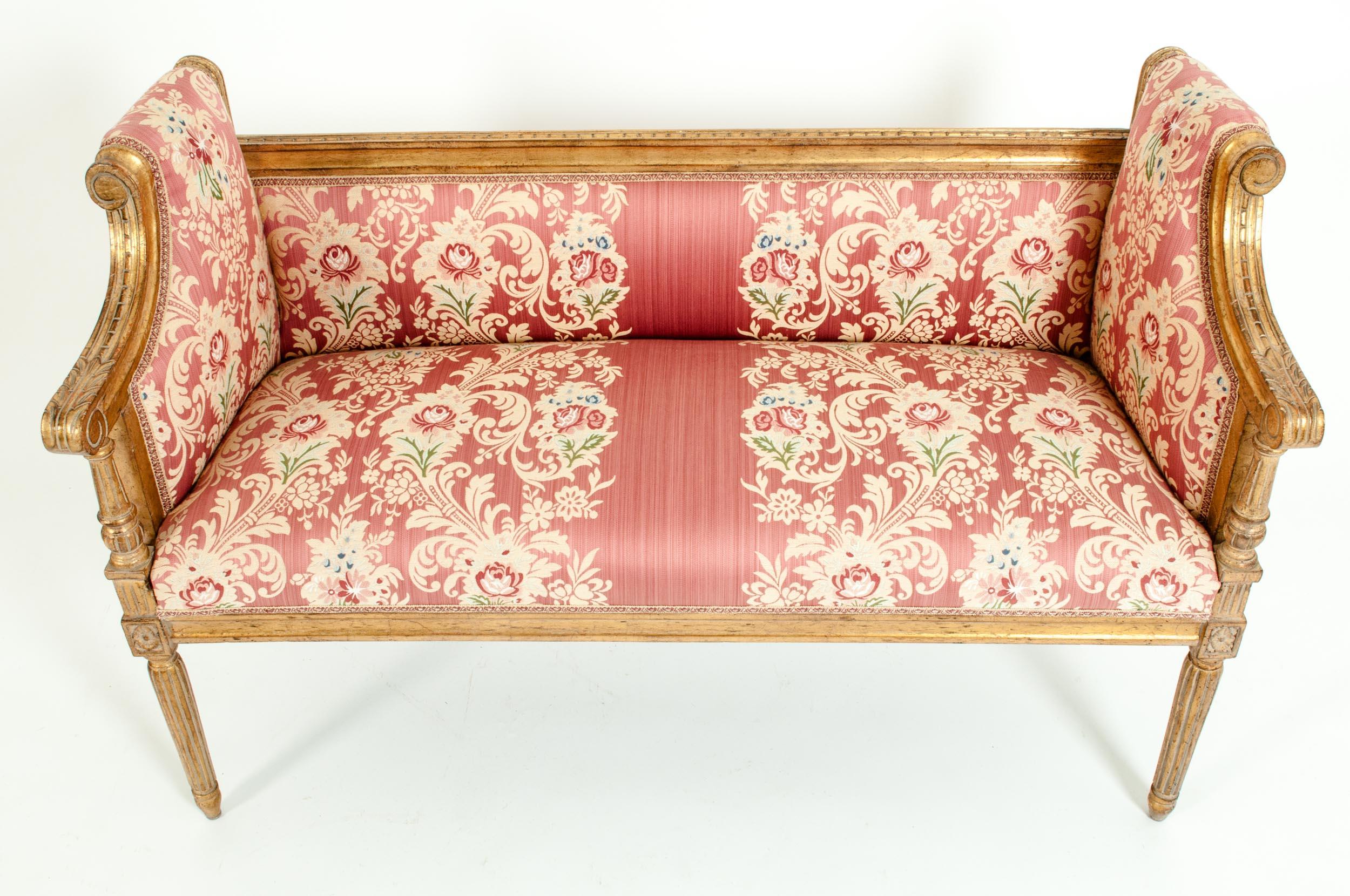 French Louis XVI Style Giltwood Frame Settee In Excellent Condition In Tarry Town, NY