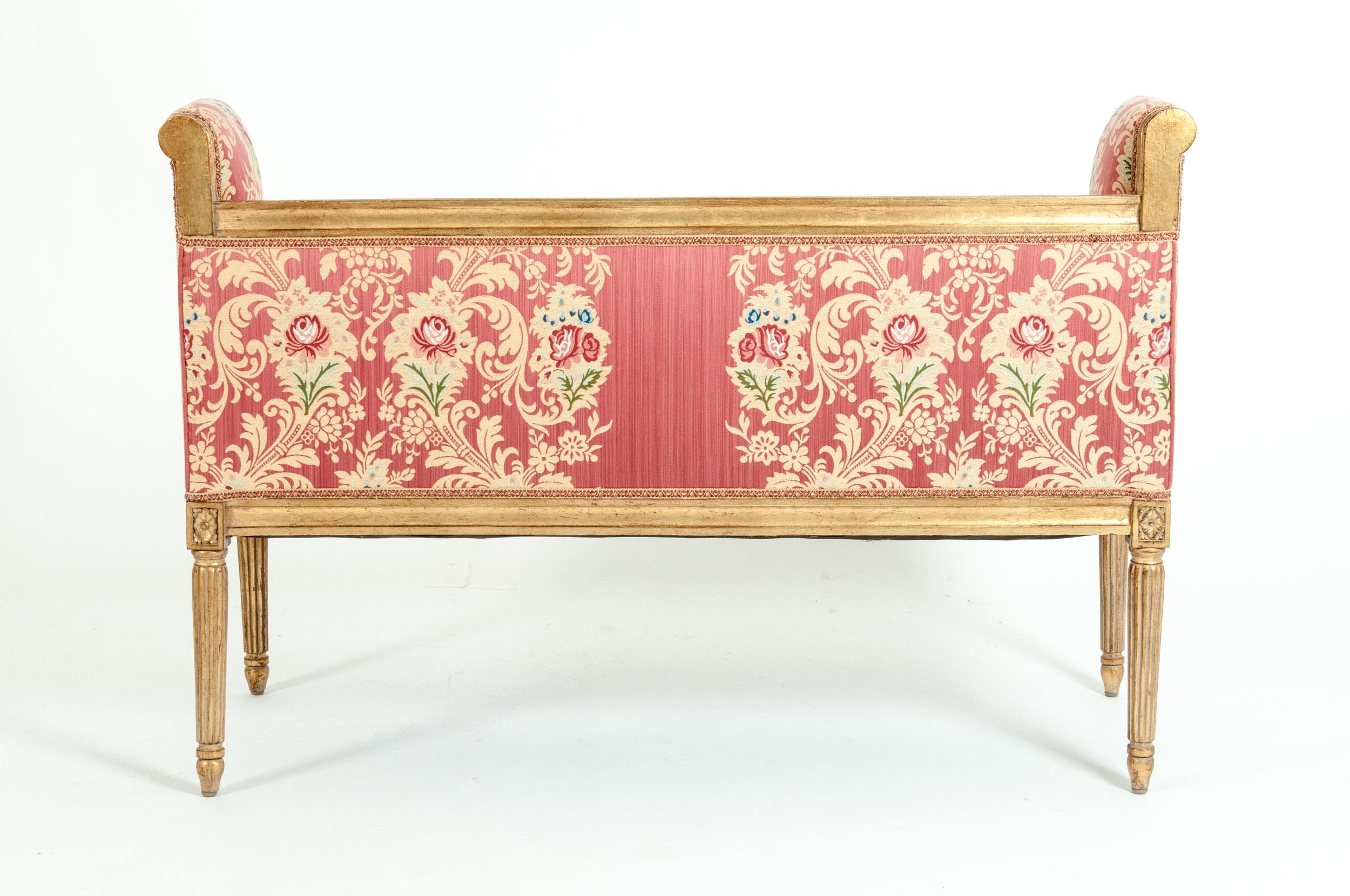 French Louis XVI Style Giltwood Frame Settee 3