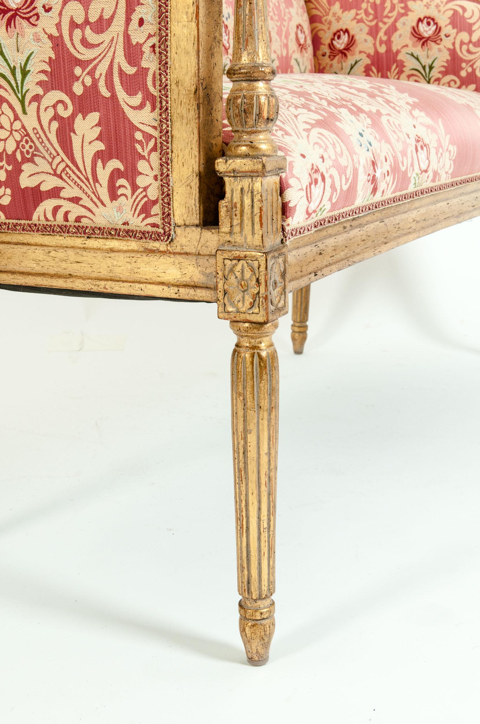 French Louis XVI Style Giltwood Frame Settee 4
