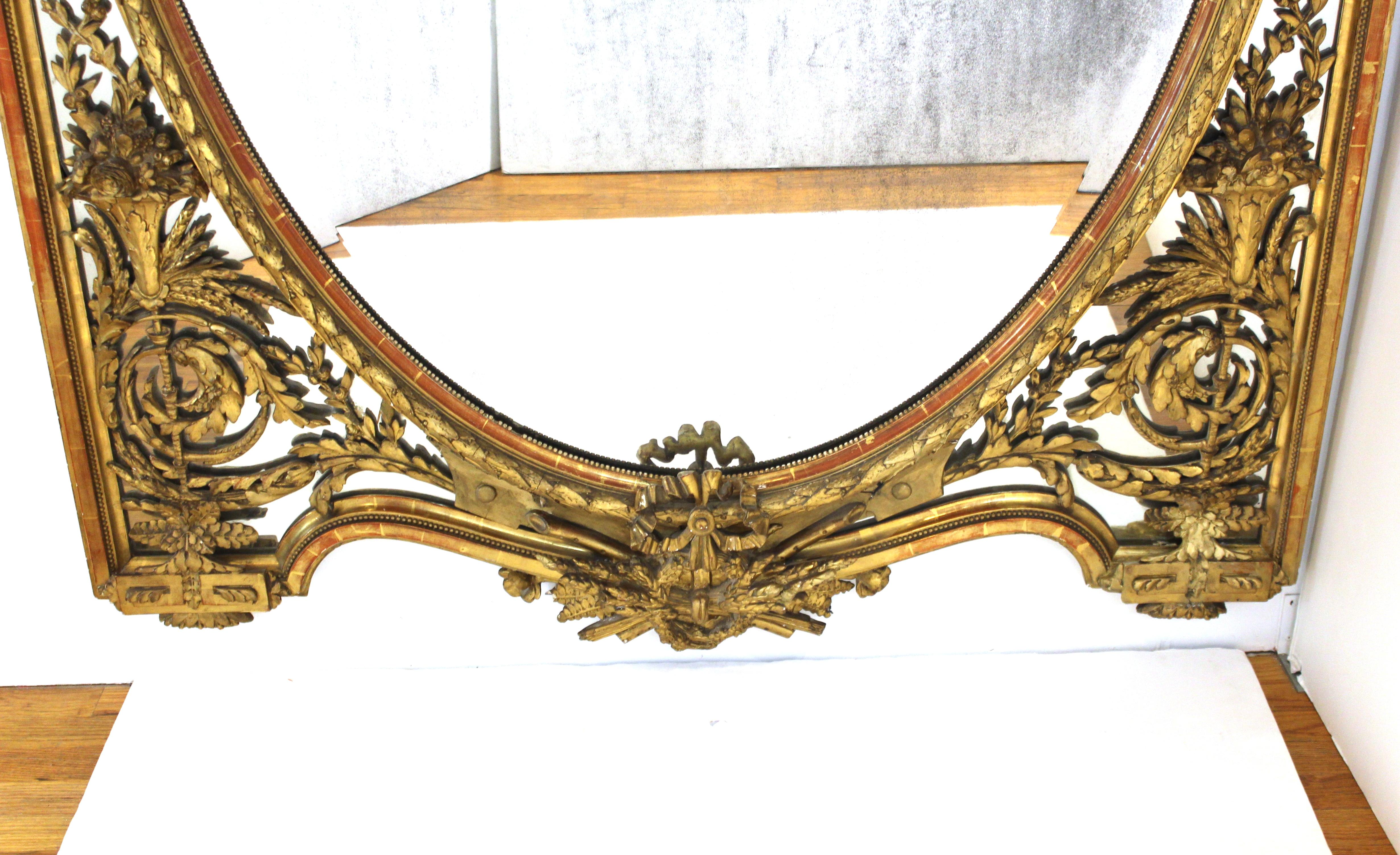Late 19th Century French Louis XVI Style Giltwood Mirror with Putti and Oval Center, 19th Century