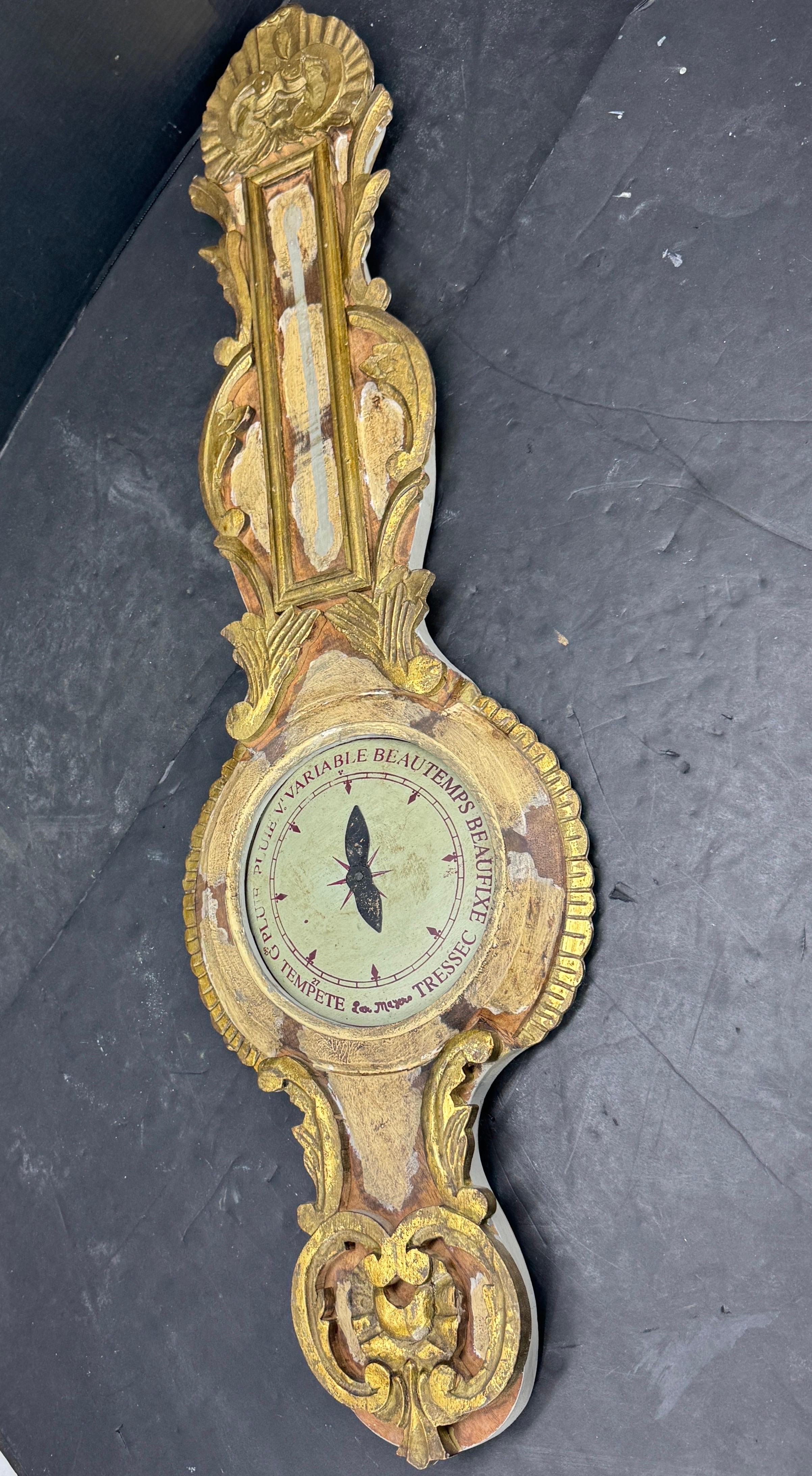 French Louis XVI Style Gilt Wood Painted Barometer Replica For Sale 2