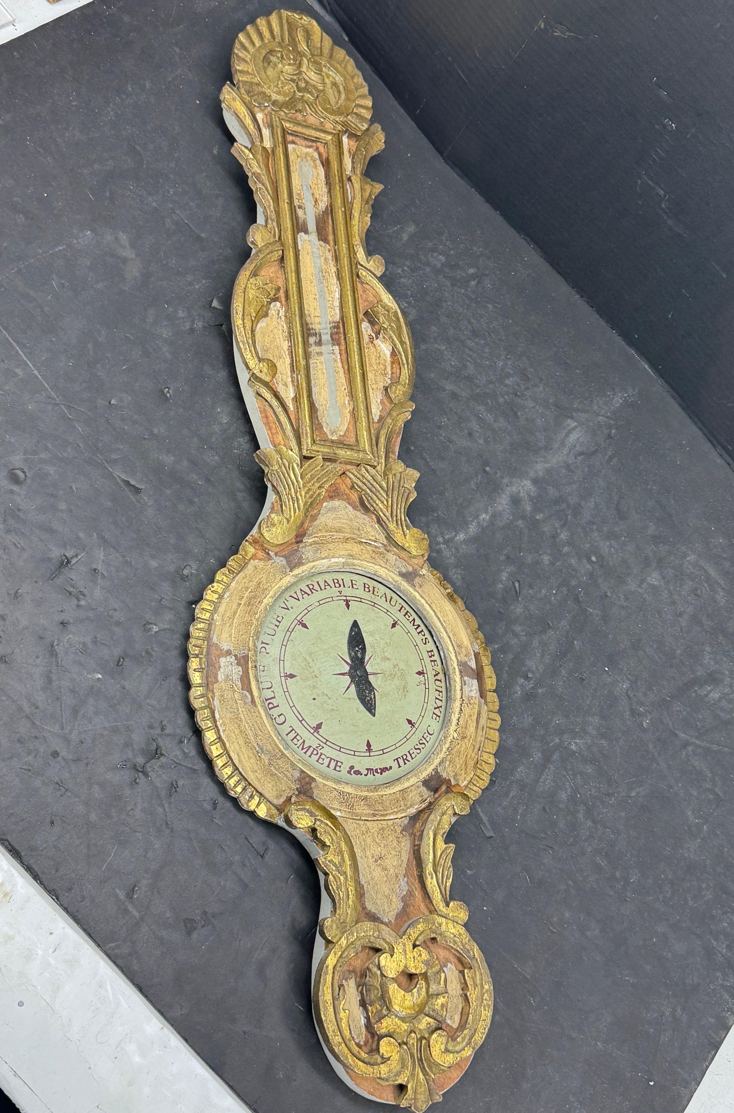 French Louis XVI Style Gilt Wood Painted Barometer Replica For Sale 7