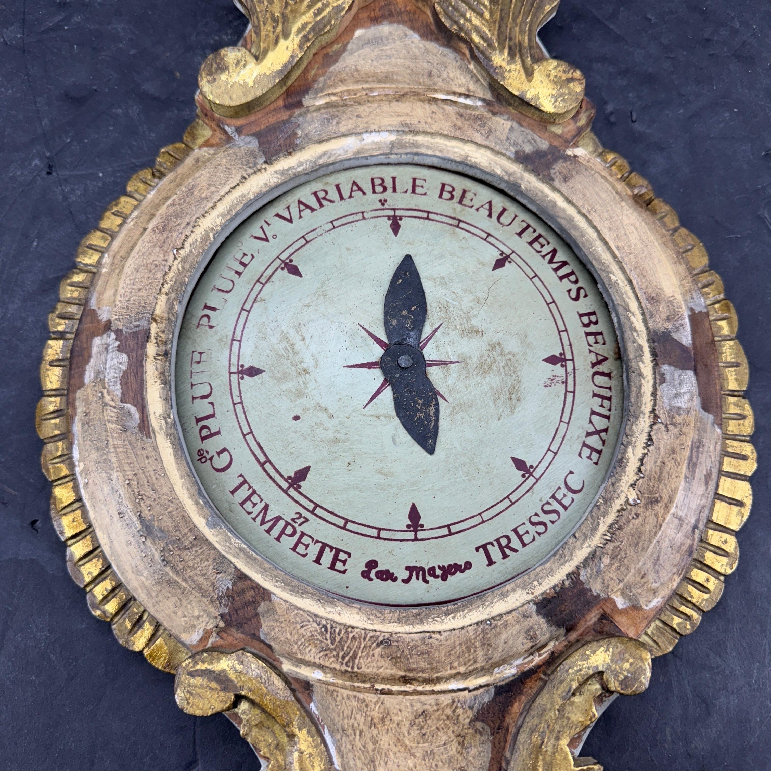 Hand-Carved French Louis XVI Style Gilt Wood Painted Barometer Replica For Sale