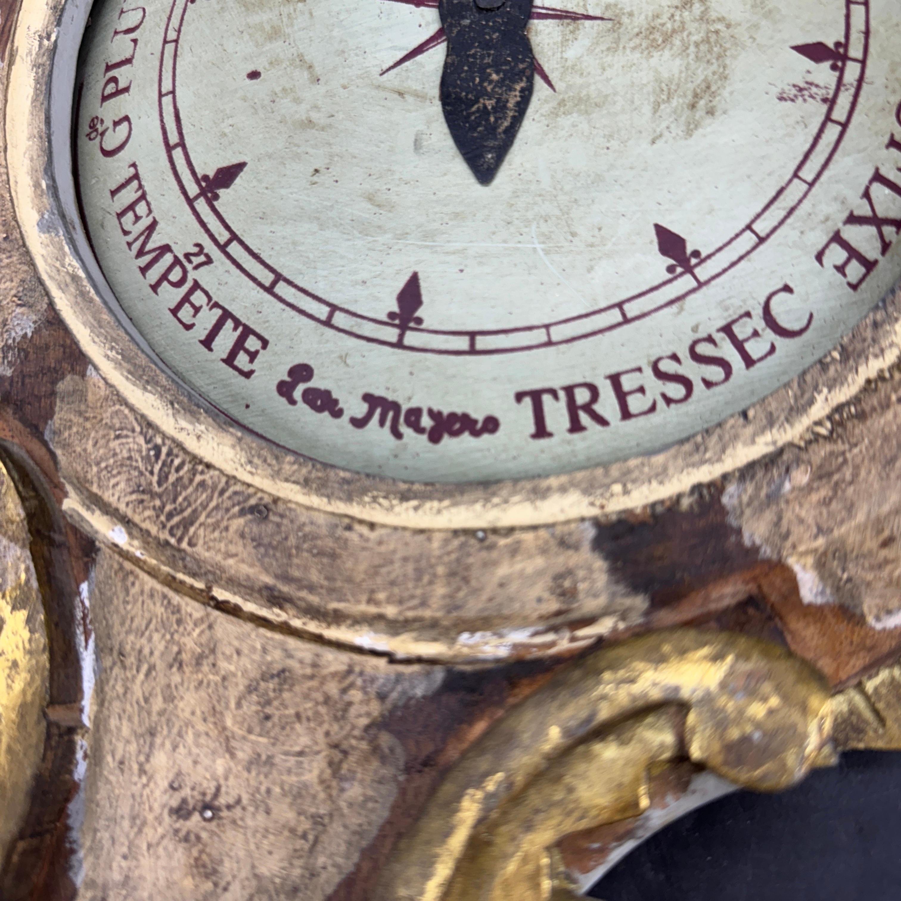 Metal French Louis XVI Style Gilt Wood Painted Barometer Replica For Sale
