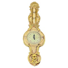 French Louis XVI Style Gilt Wood Painted Barometer Replica