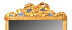 French Louis XVI Style Giltwood Bow Knot Pediment Wall Mirror