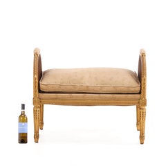 French Louis XVI Style Giltwood and Caned Bench, C. 1900