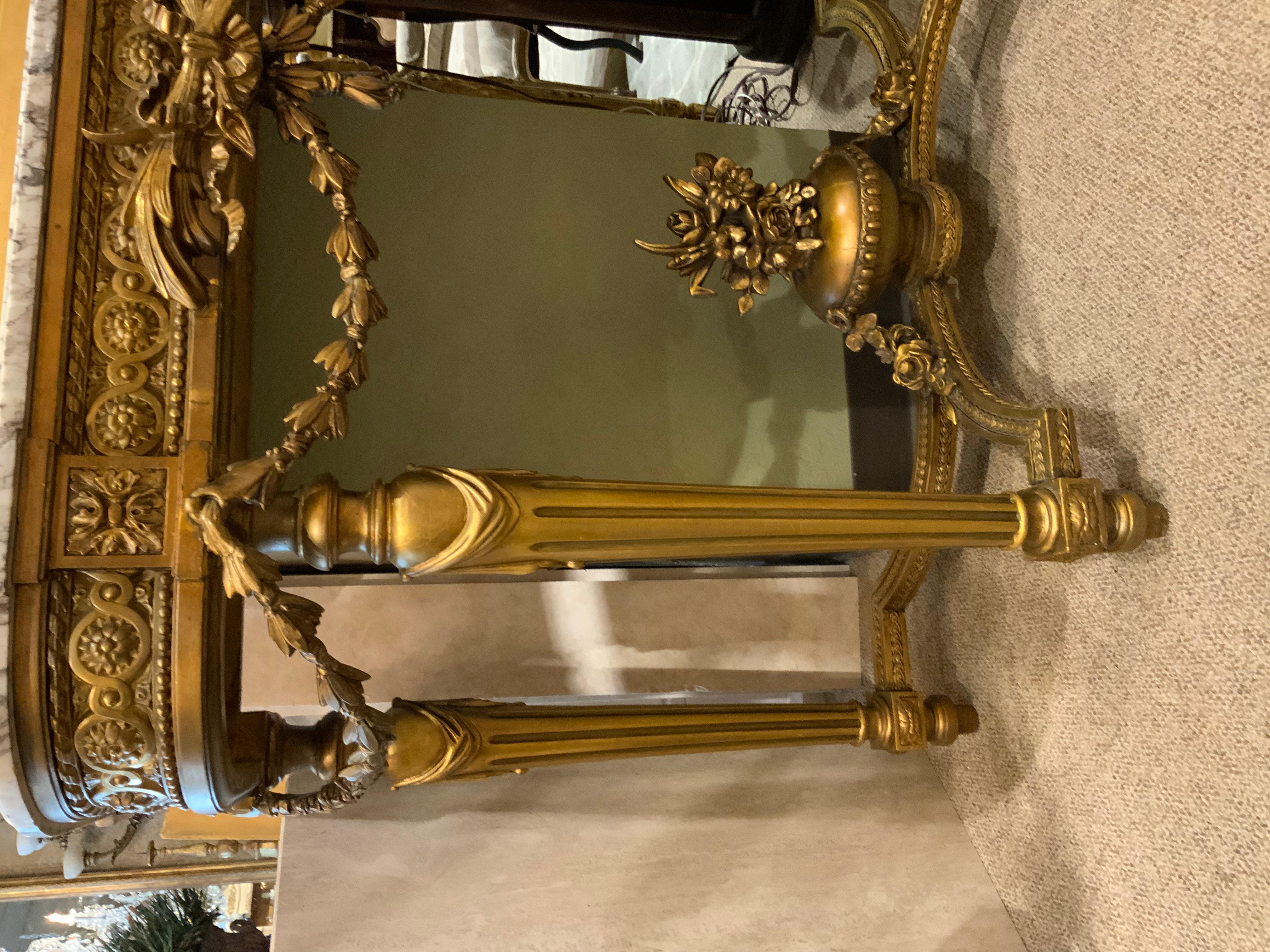 European French Louis XVI-Style Giltwood and Carved Marble Top Console, 19th Century