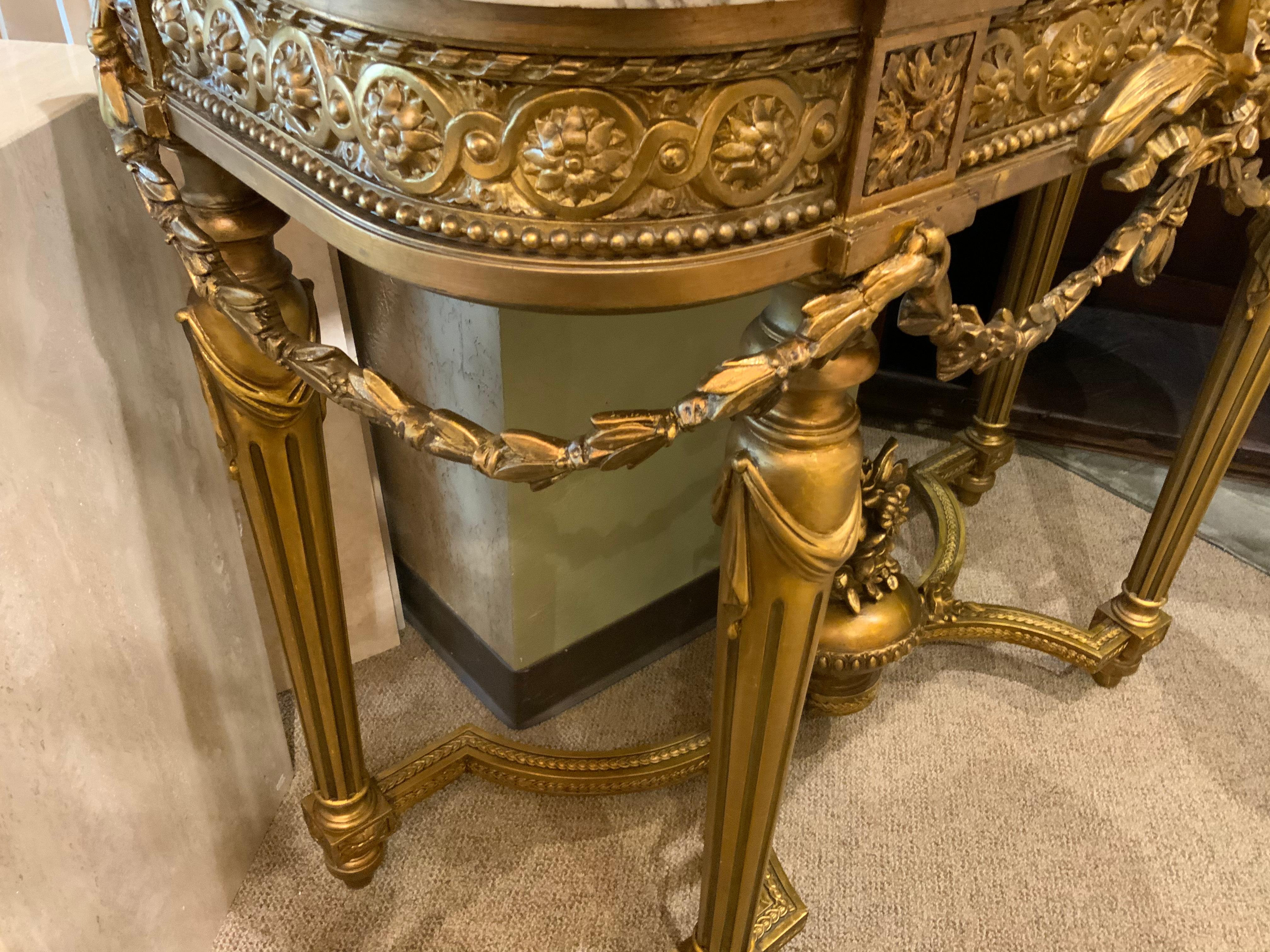 French Louis XVI-Style Giltwood and Carved Marble Top Console, 19th Century In Good Condition In Houston, TX