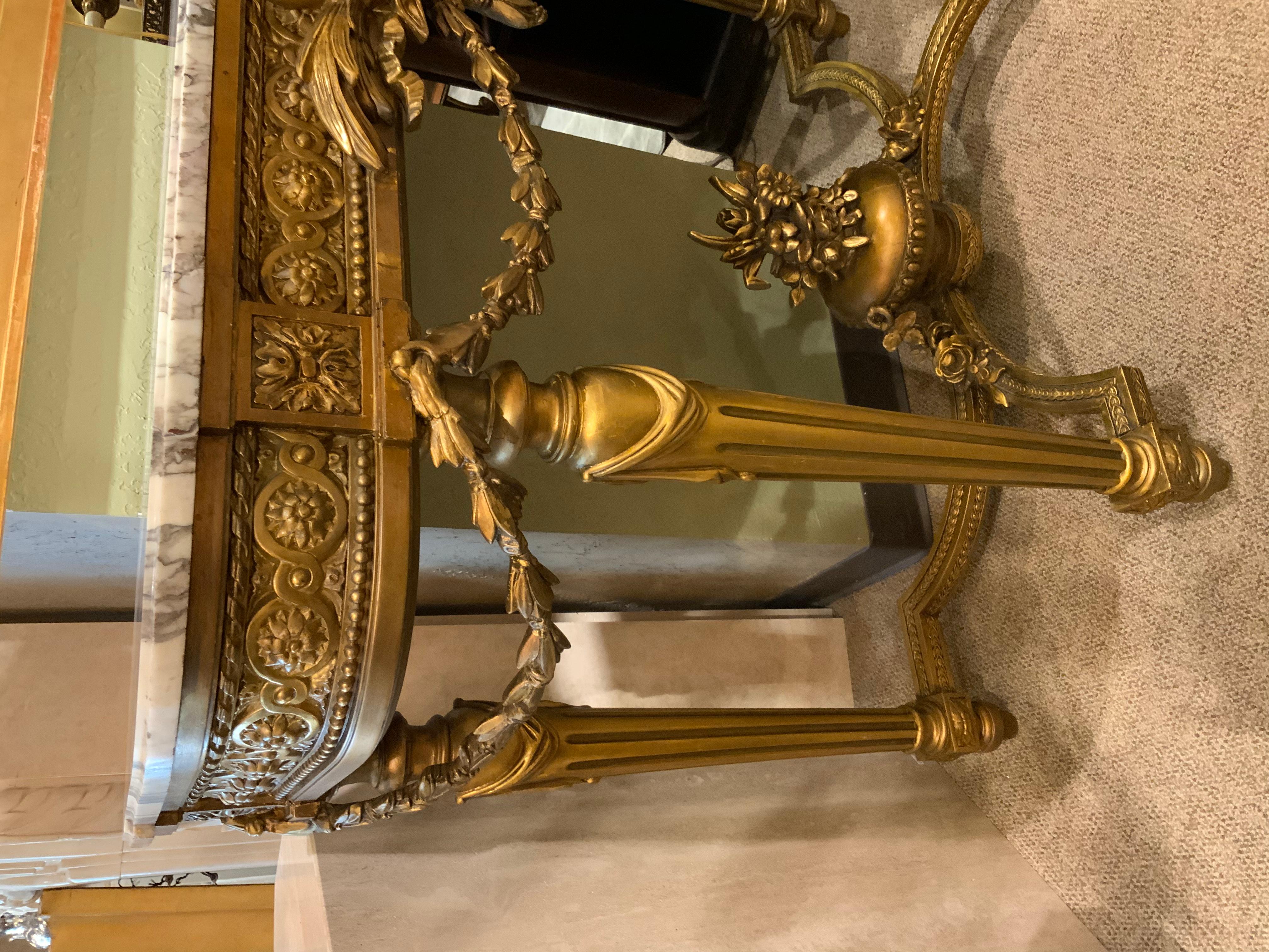 French Louis XVI-Style Giltwood and Carved Marble Top Console, 19th Century 3