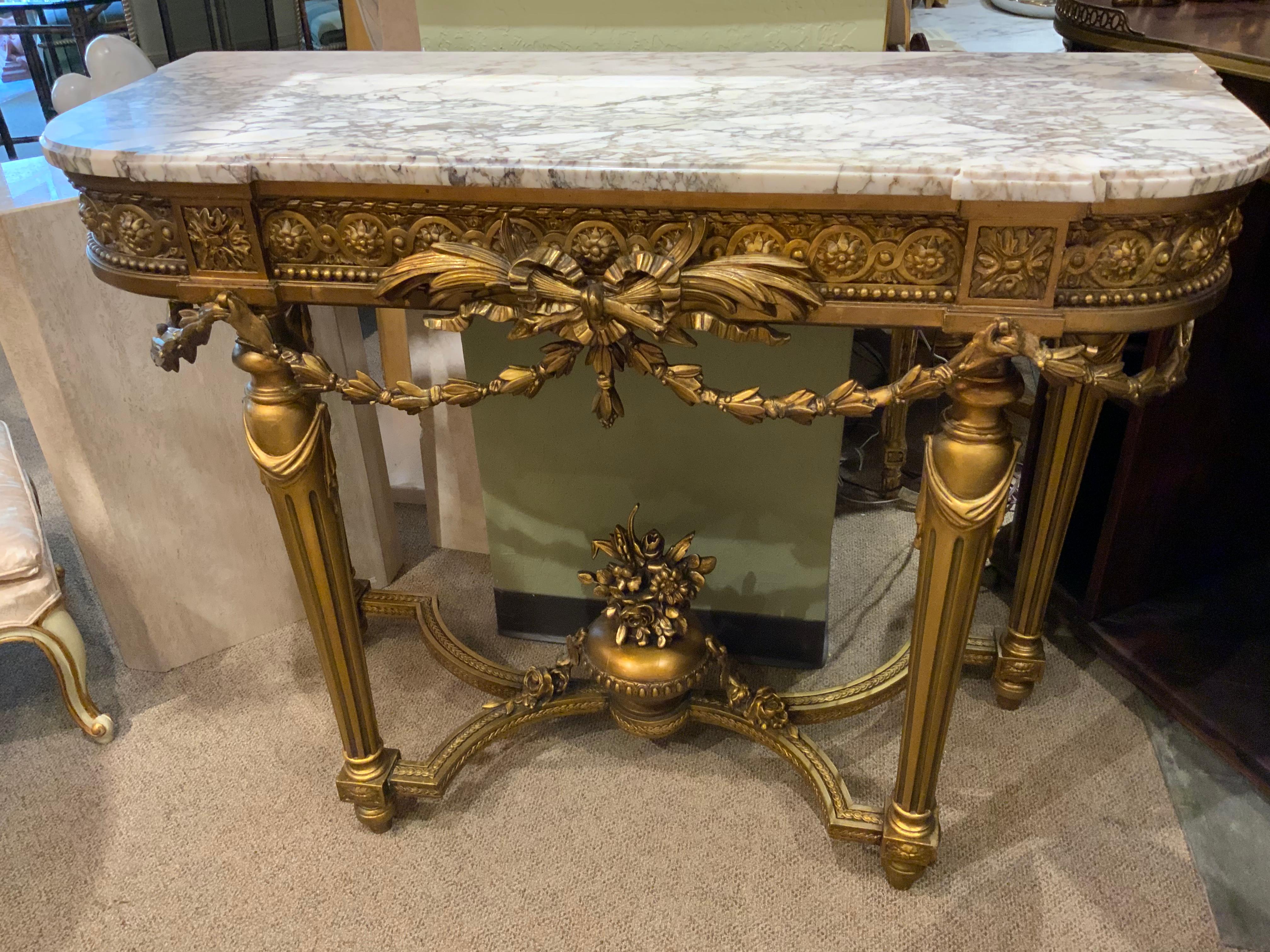 French Louis XVI-Style Giltwood and Carved Marble Top Console, 19th Century 4