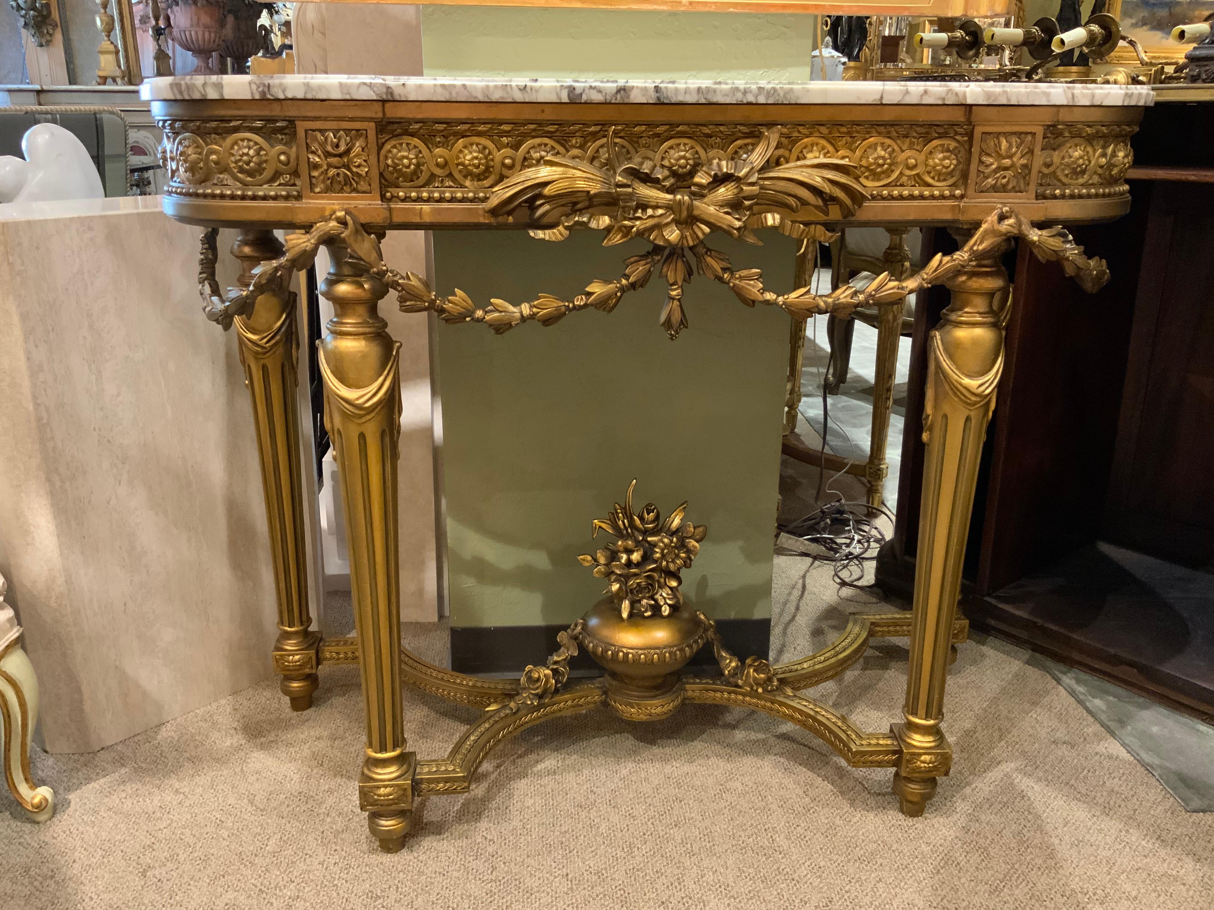 French Louis XVI-Style Giltwood and Carved Marble Top Console, 19th Century 5