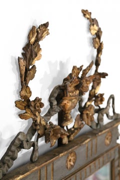 French Louis XVI Style Giltwood and Green Painted Wood Floral Pediment Wall