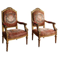 French Louis XVI Style Giltwood Armchairs