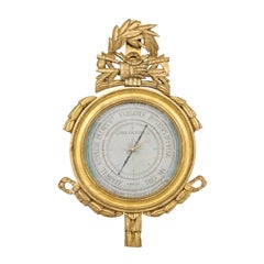 French Louis XVI Style Giltwood Barometer with Foliage Carved Crest, circa 1880