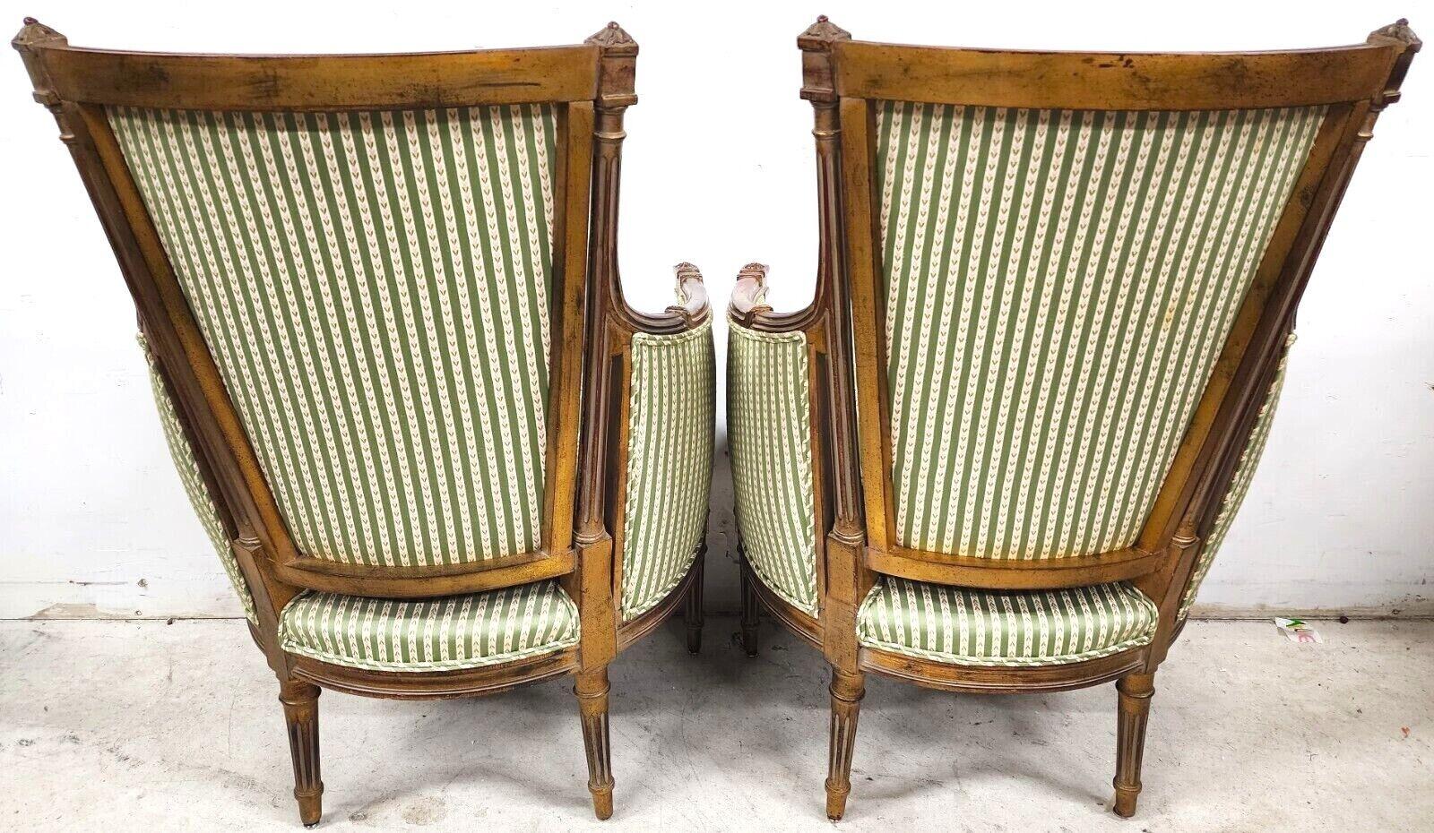 French Louis XVI Style Giltwood Bergère Chairs - Set of 2 For Sale 1