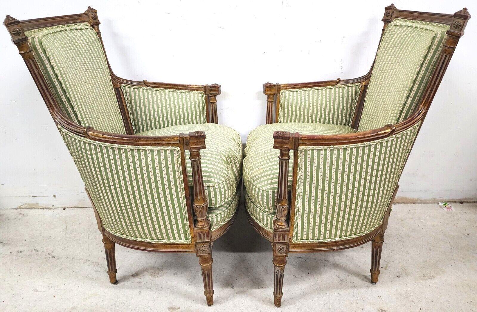 French Louis XVI Style Giltwood Bergère Chairs - Set of 2 For Sale 2