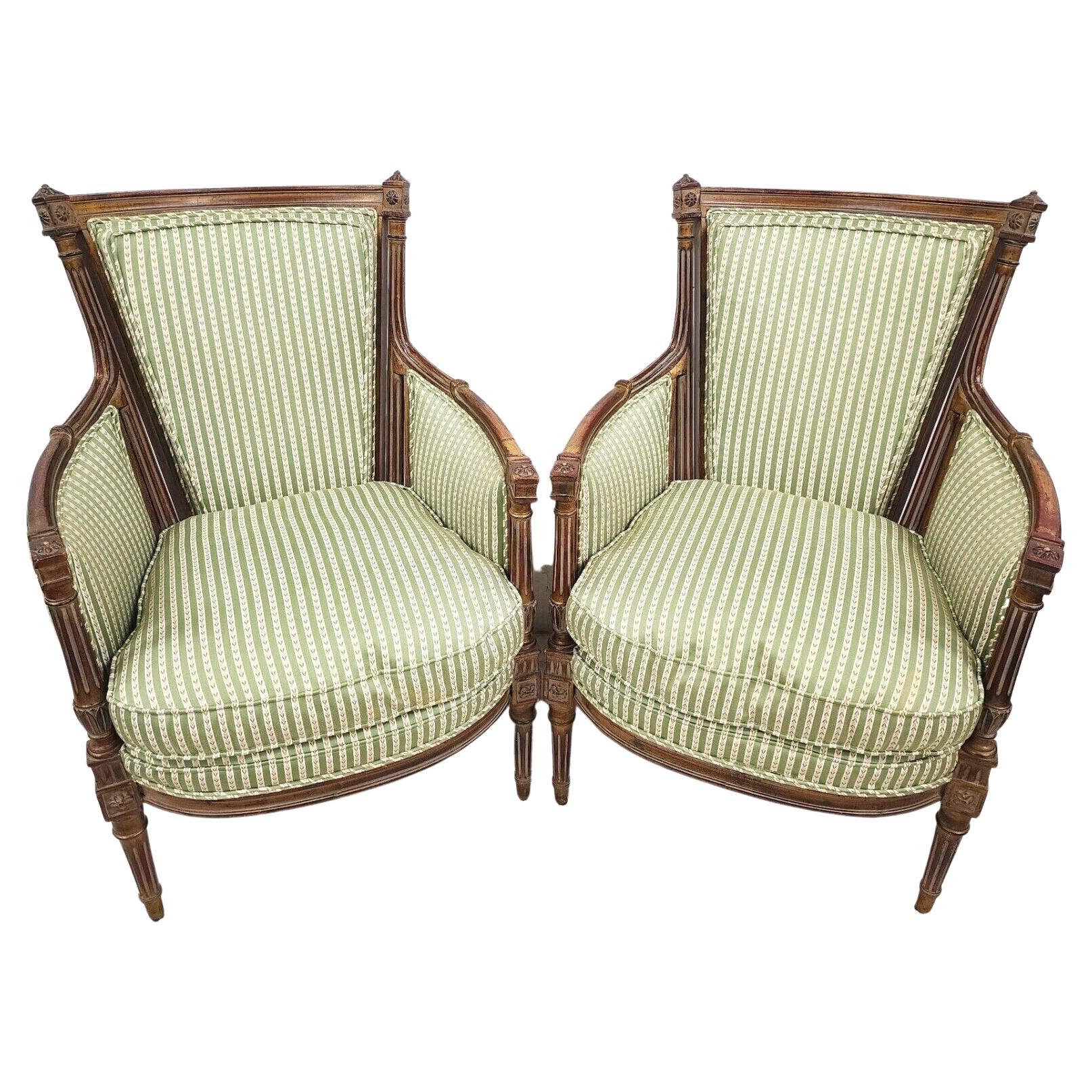 French Louis XVI Style Giltwood Bergère Chairs - Set of 2 For Sale