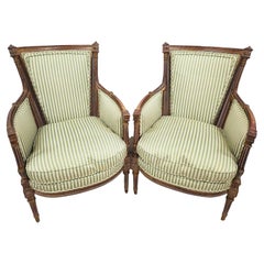 French Louis XVI Style Giltwood Bergère Chairs - Set of 2