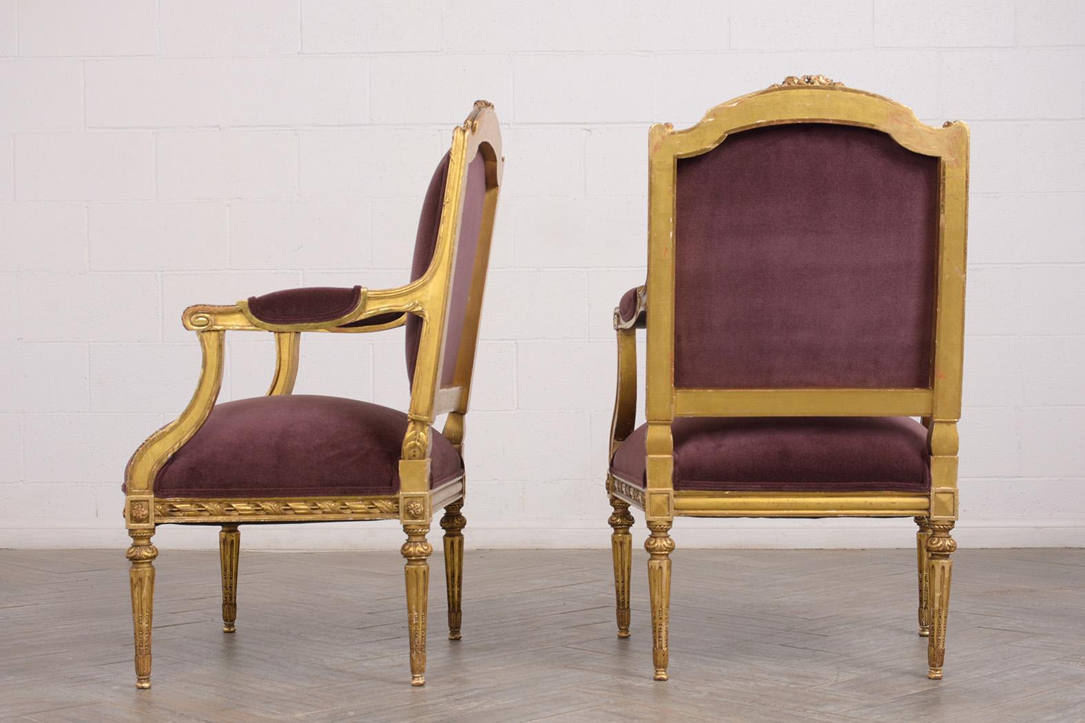 Carved French Louis XVI Style Giltwood Bergères, circa 19th Century