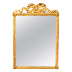 Antique French Louis XVI Style Giltwood Bow Knot Pediment Wall Mirror