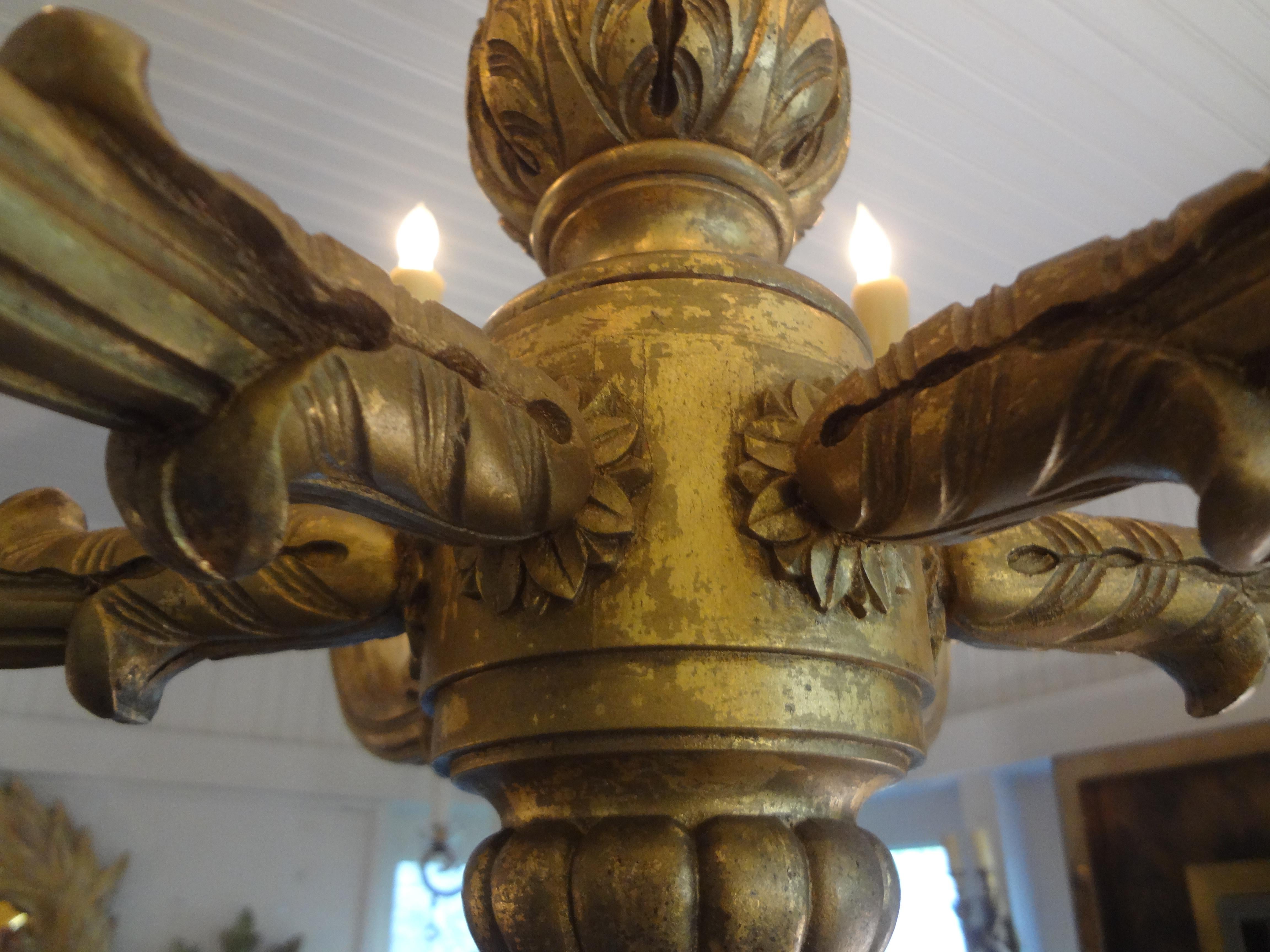 French Louis XVI Style Giltwood Chandelier In Good Condition In Houston, TX