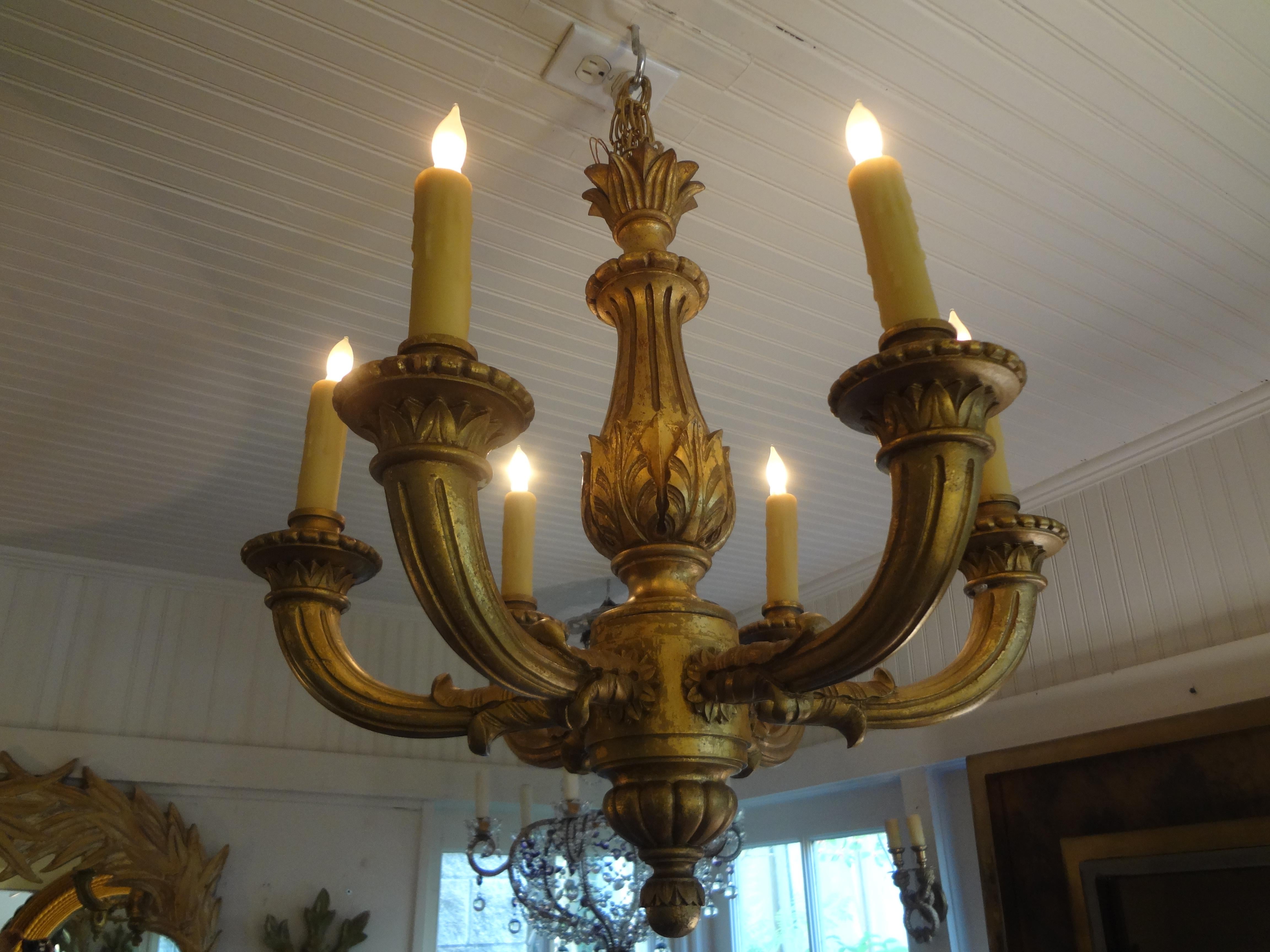 French Louis XVI Style Giltwood Chandelier 4