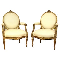 French Louis XVI Style Giltwood Fauteuils