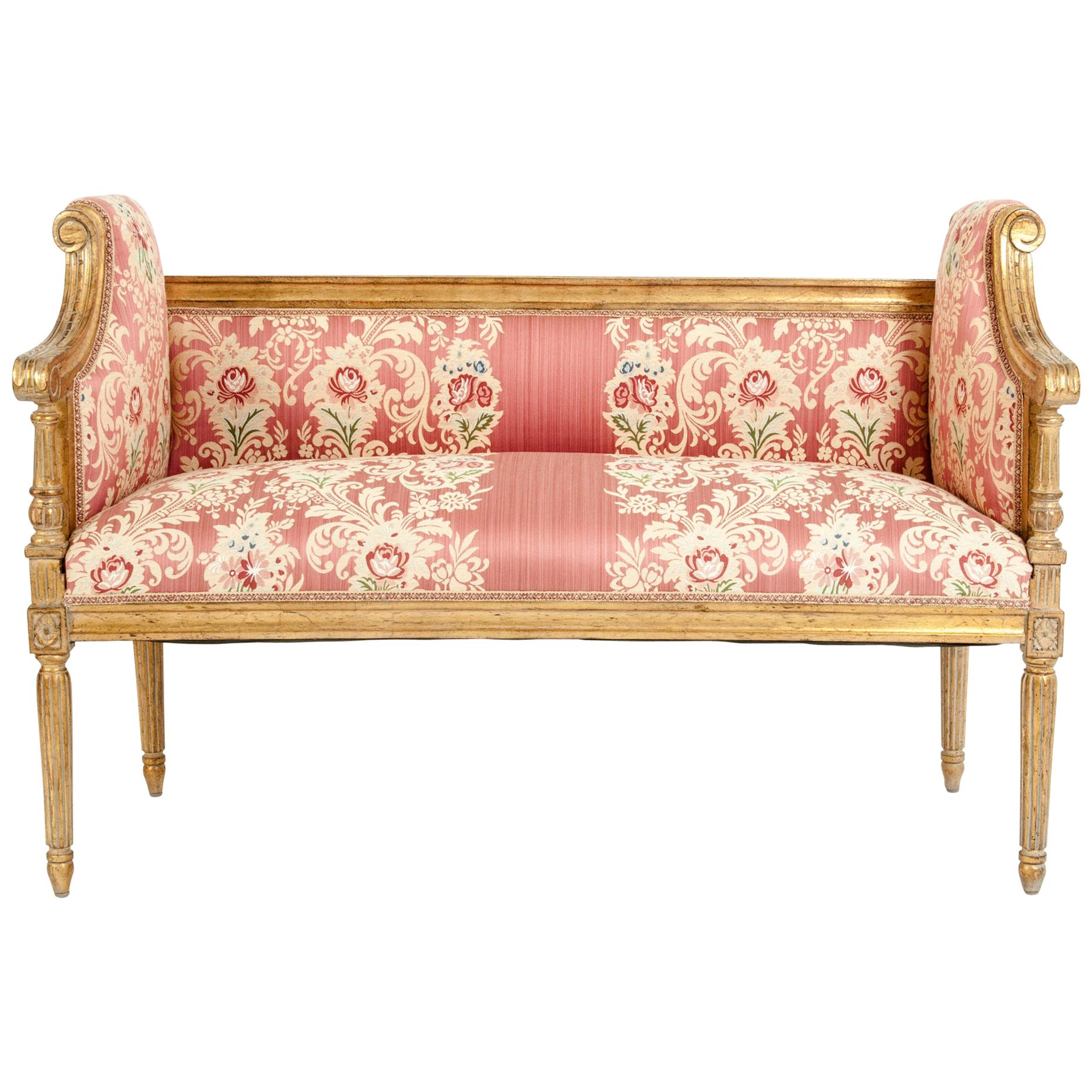 French Louis XVI Style Giltwood Frame Settee