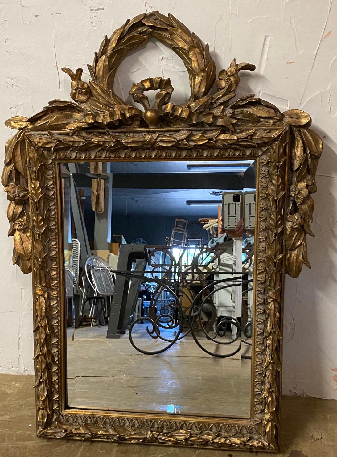 European French Louis XVI Style Giltwood Mirror For Sale
