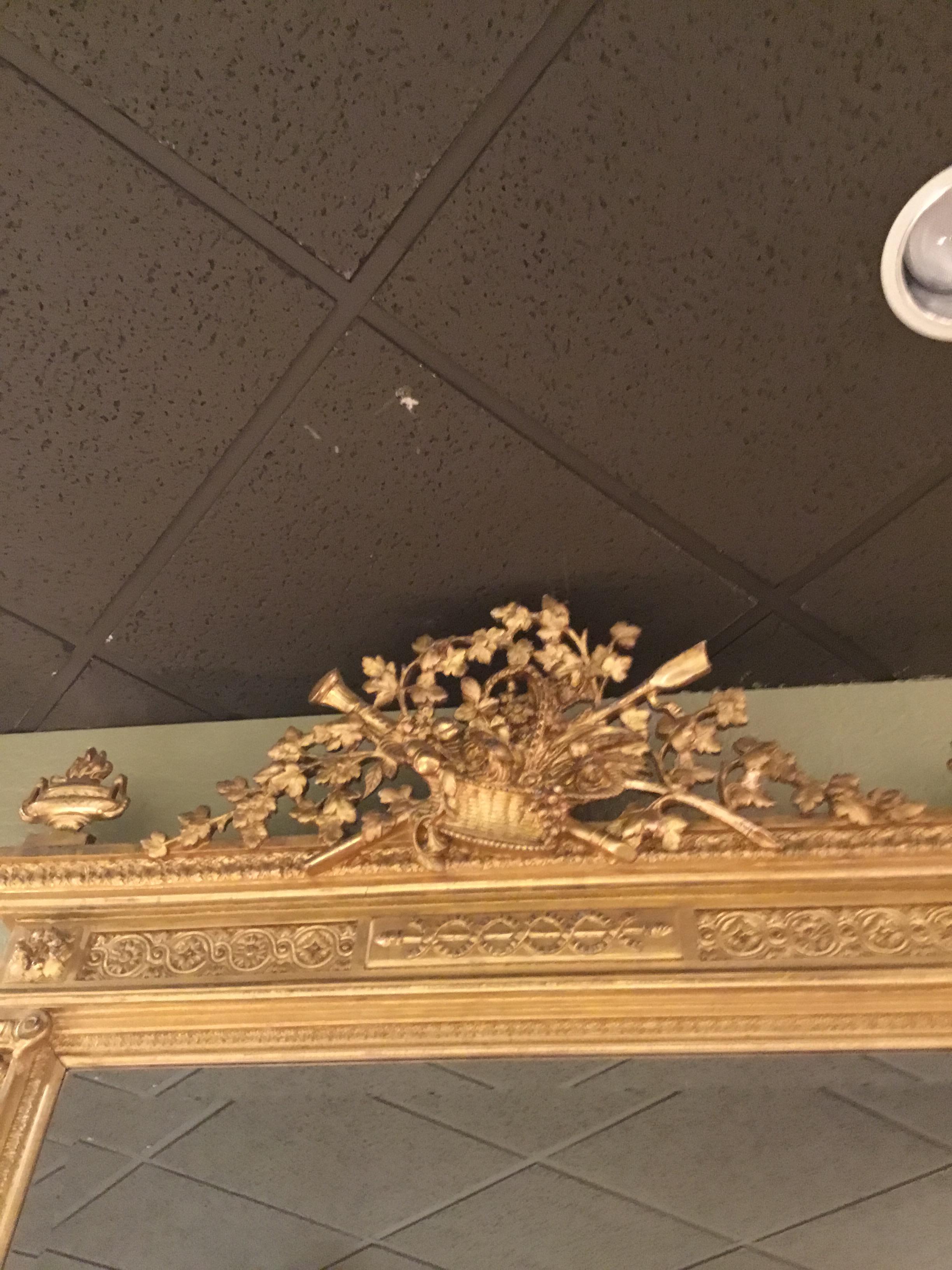 Französisch Louis XVI-Stil Giltwood Spiegel mit abgeschrägter Platte, Korb mit Foliate (Vergoldetes Holz) im Angebot