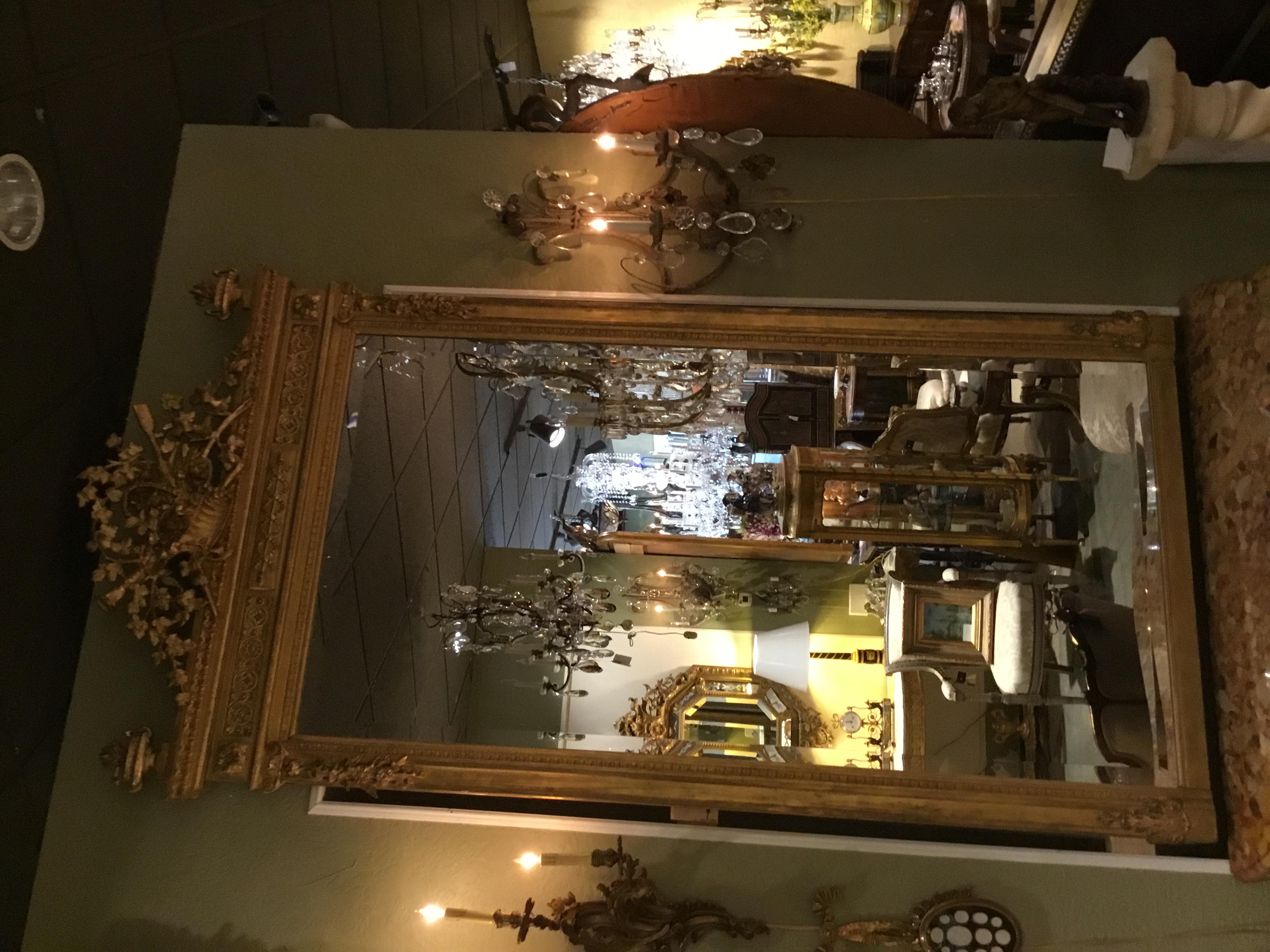 French Louis XVI Style Giltwood Mirror with Beveled Plate, Basket with Foliate For Sale 3