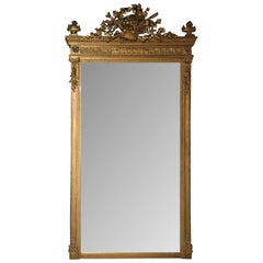 French Louis XVI Style Giltwood Mirror with Beveled Plate, Basket with Foliate
