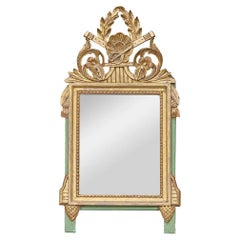 French Louis XVI Style Giltwood Mirror with Carved Laurel and Ribbon Crest