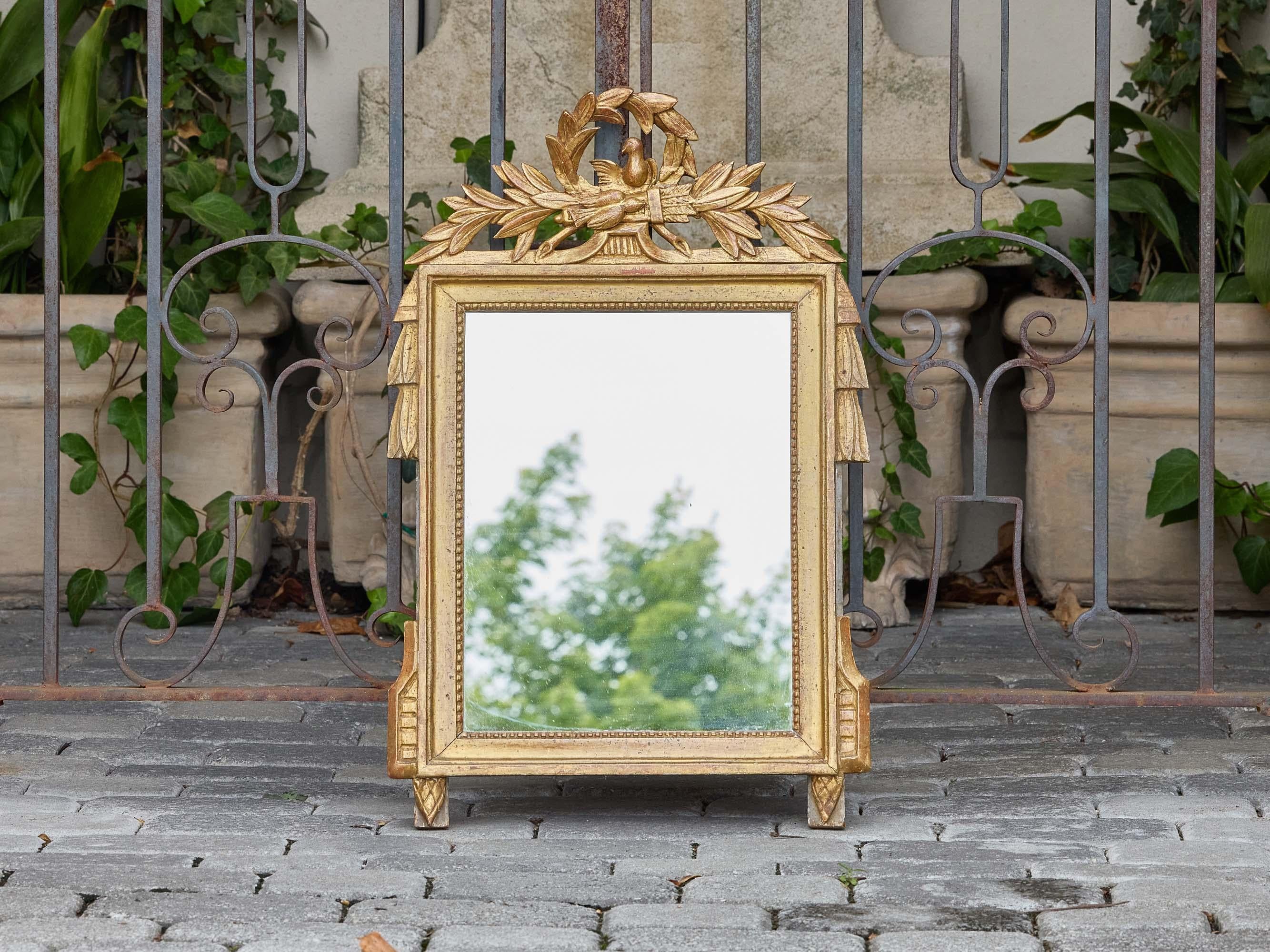 French Louis XVI Style Giltwood Mirror with Dove and Laurel Crest, circa 1920 For Sale 4