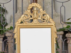 French Louis XVI Style Giltwood Mirror with Lyre and Laurel Crest, circa 1940