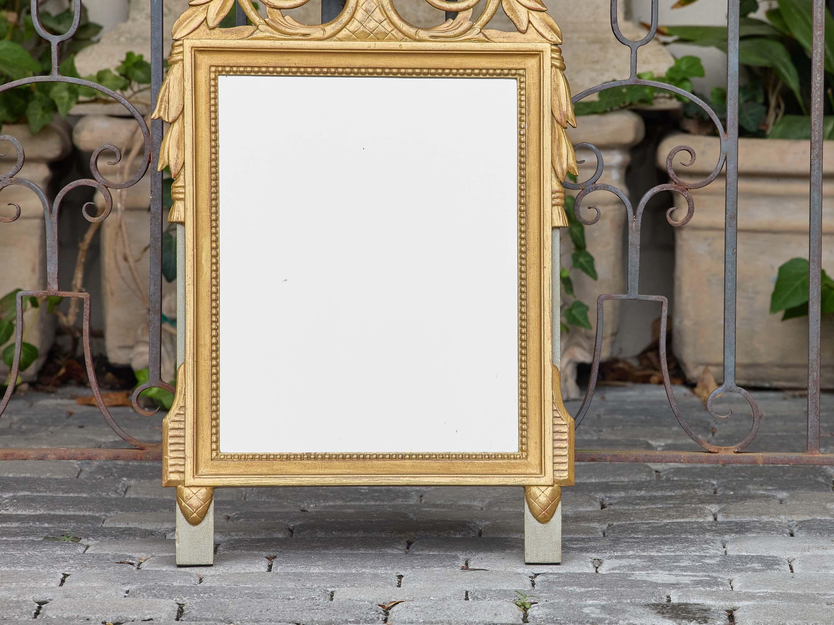French Louis XVI Style Giltwood Mirror with Lyre and Laurel Crest, circa 1940 In Good Condition For Sale In Atlanta, GA