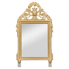 French Louis XVI Style Giltwood Mirror with Lyre and Laurel Crest, circa 1940
