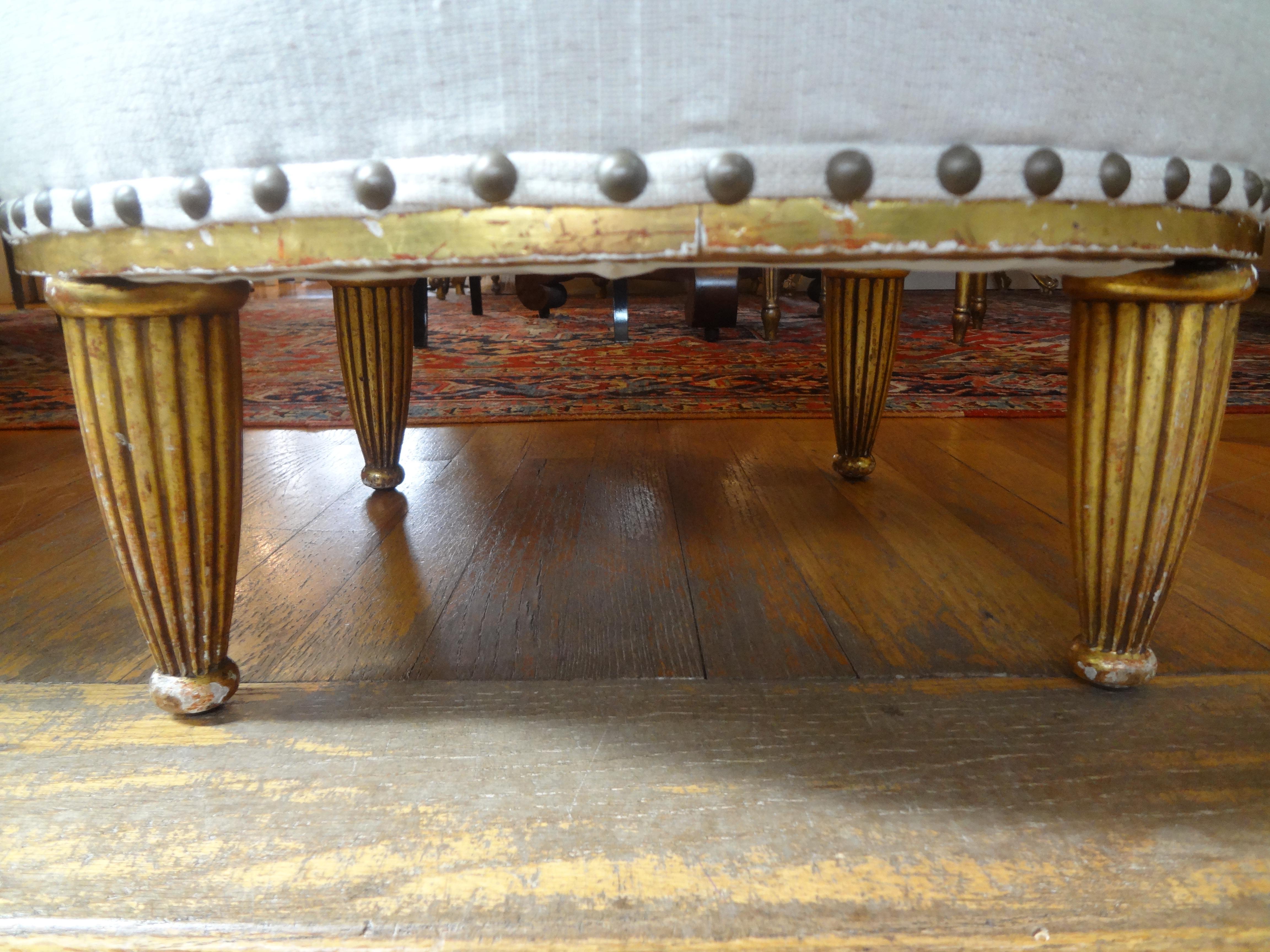 French Louis XVI Style Giltwood Ottoman or Poof In Good Condition In Houston, TX