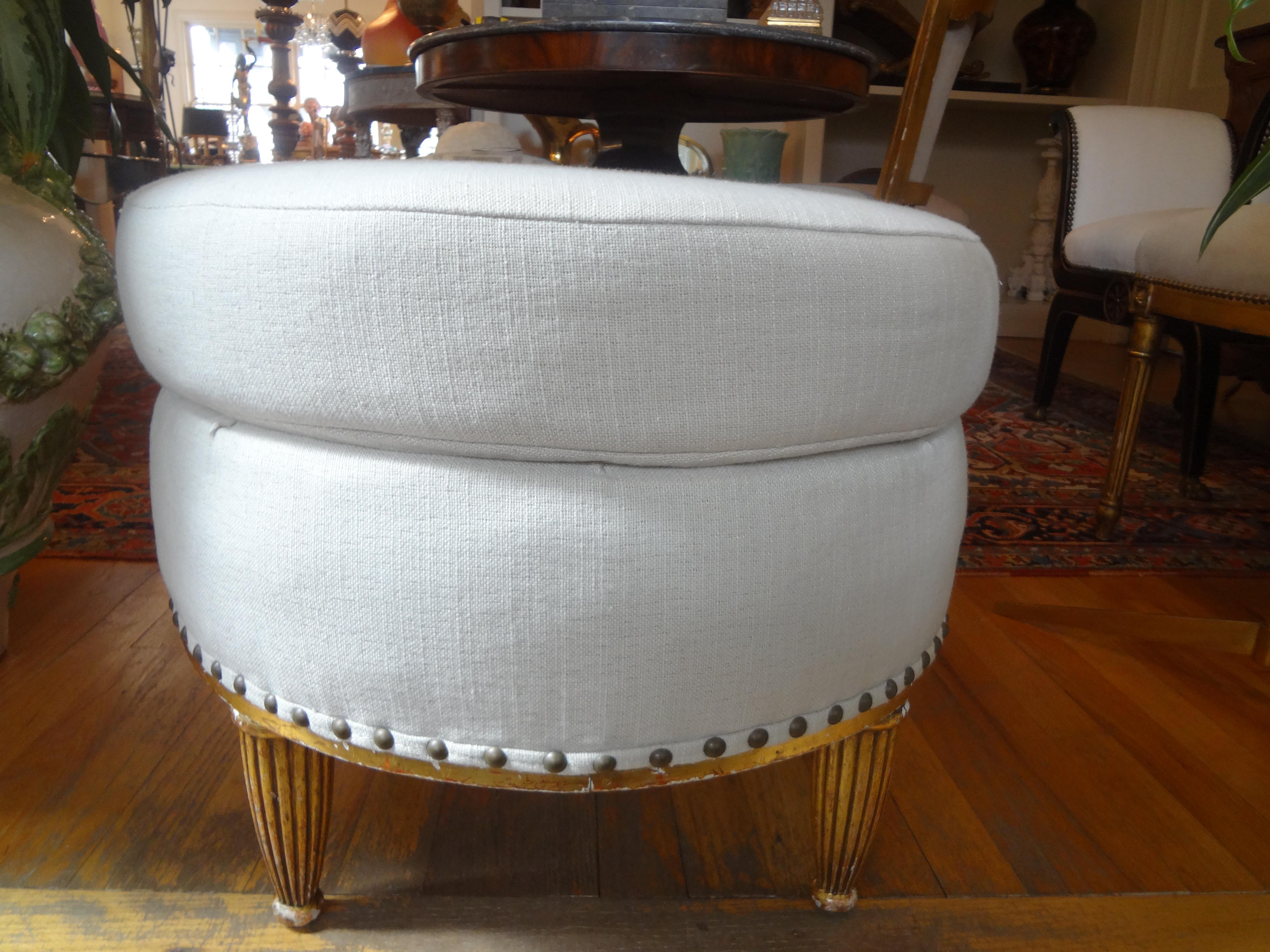 French Louis XVI Style Giltwood Ottoman or Poof 1
